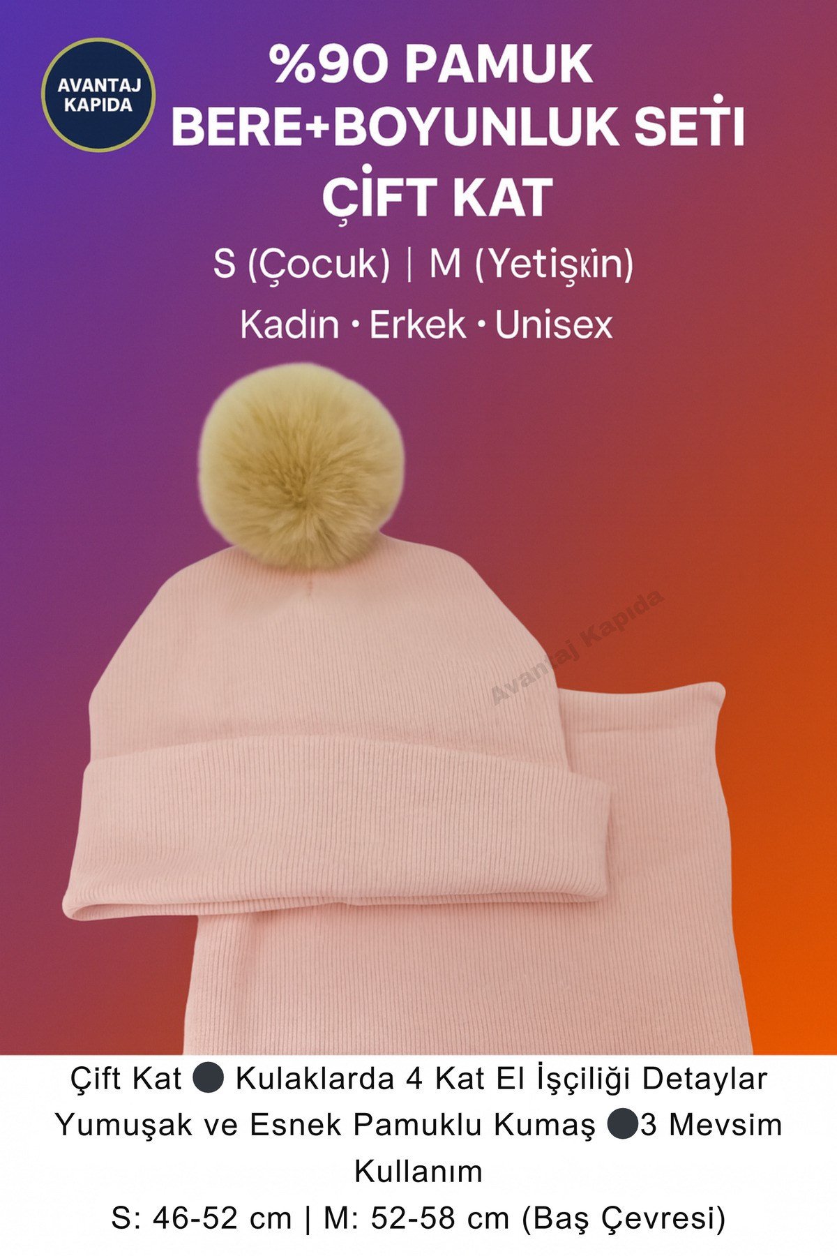 Ribana Pamuklu Bere Boyunluk Seti - Unisex Yetişkin Çocuk Genç Kadın Erkek Kombini Kışlık Termal