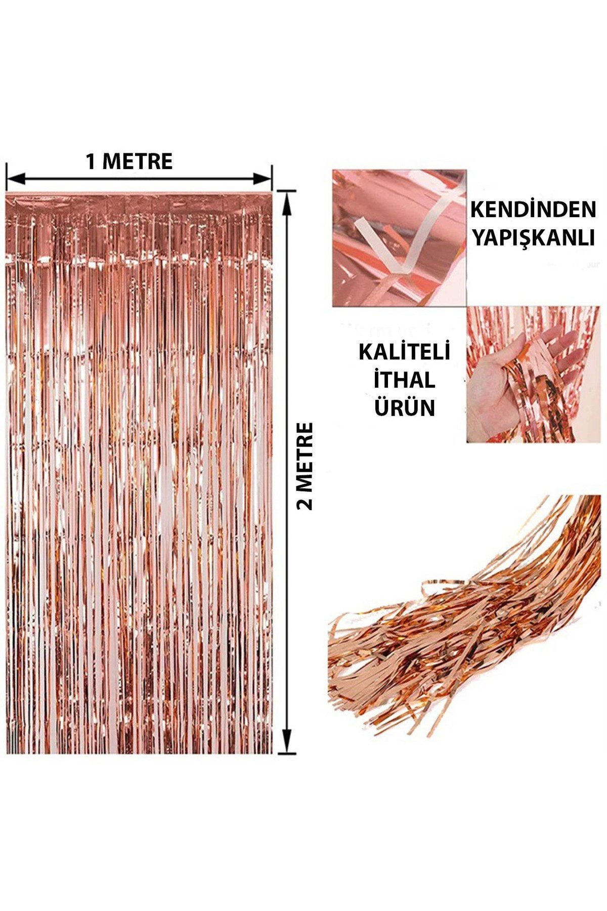 Rose Gold Püsküllü Kapı Perdesi - Parti, Bekarlığa Veda, Doğum Günü 1x2 m