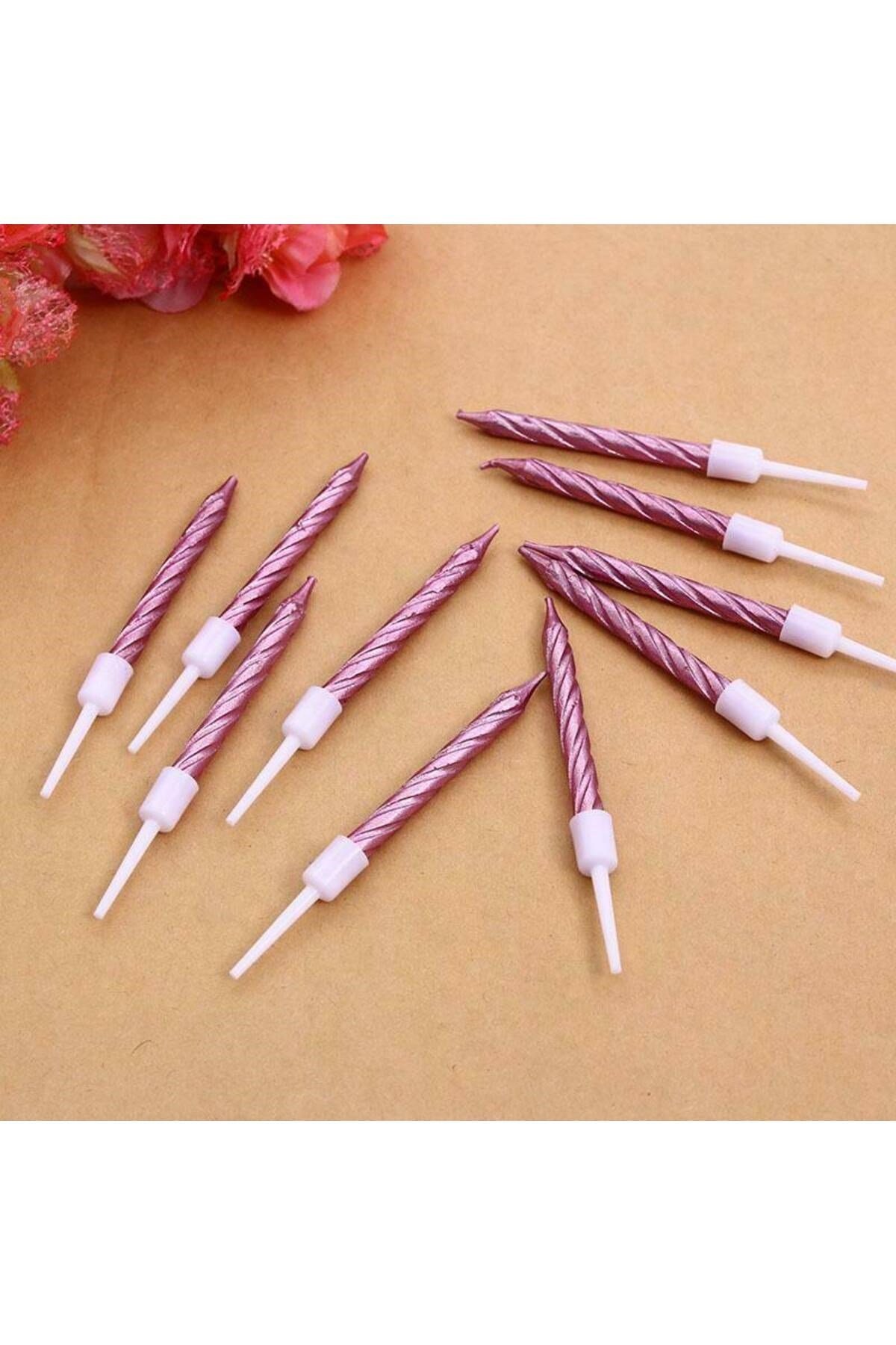 Rose Pembe Renk Doğum Günü Evlilik Yıldönümü Pasta Mumları 10 Adet