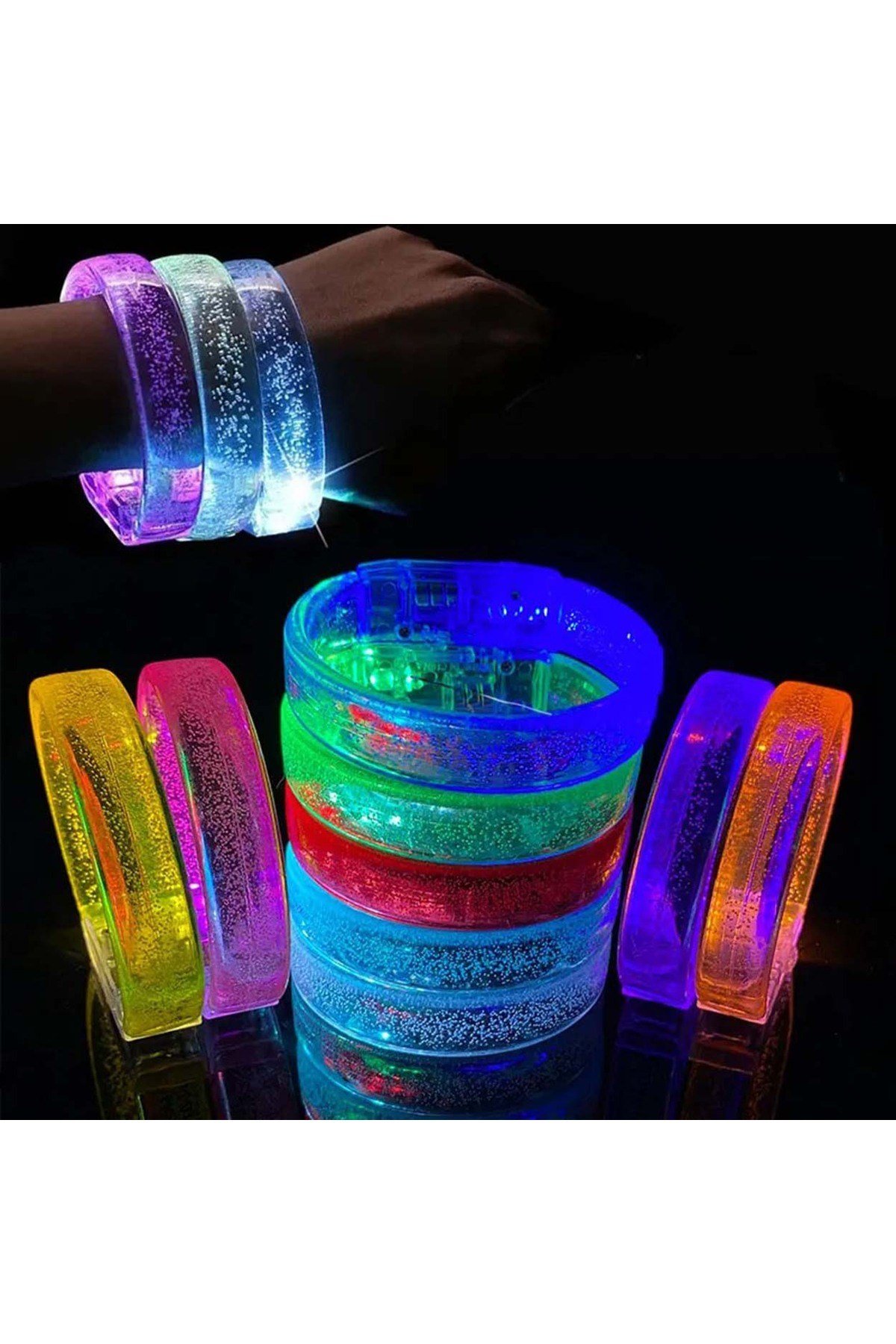 Sarı Led Işıklı Baskı Yapılabilen Pilli Bileklik Bilezik 1,5 cm Genişlik