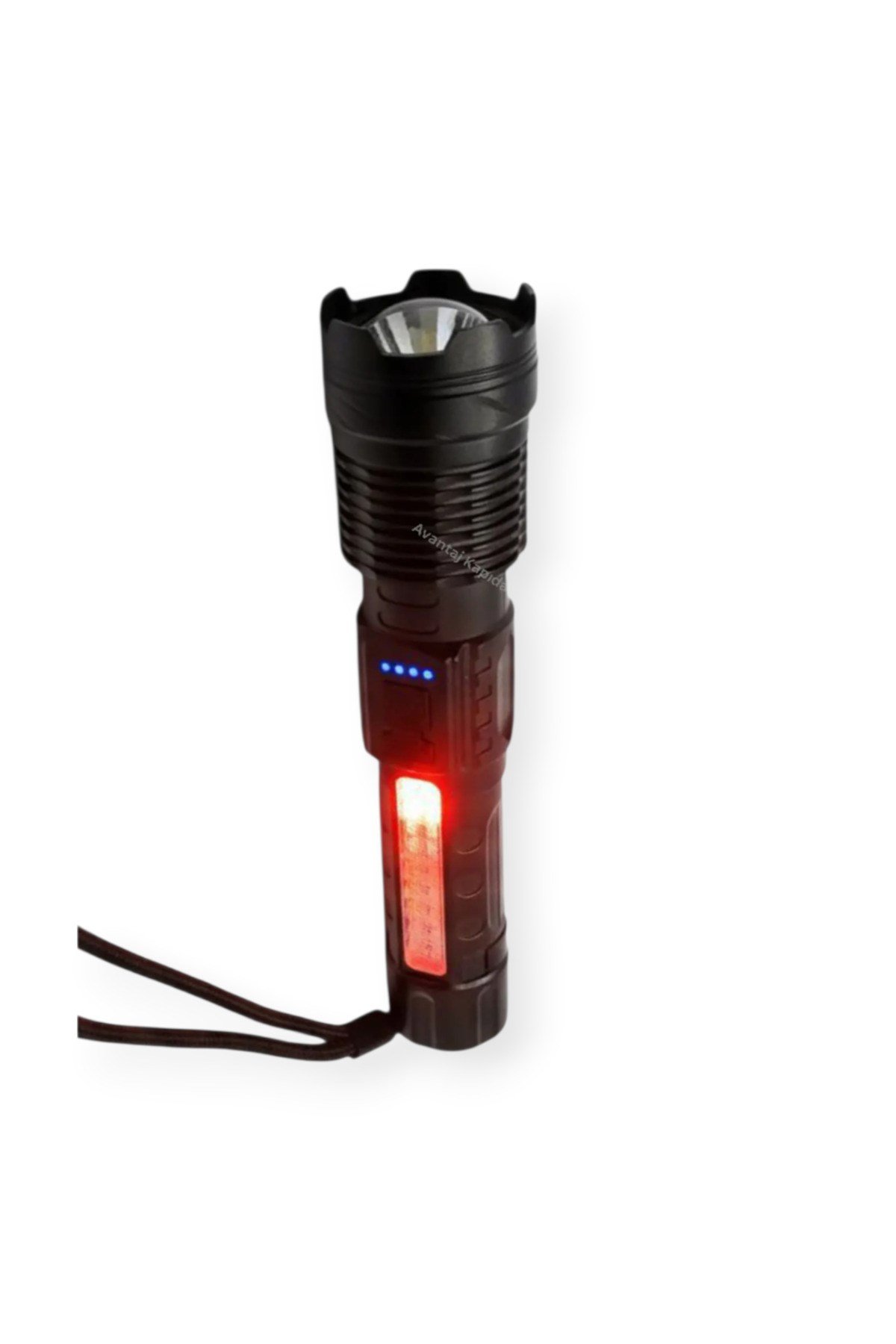 Şarjlı Taktik El Feneri Güçlü Işık Zoomlu 6 Mod LED+COB Kamp Avcılık Outdoor Kılıflı Kutulu