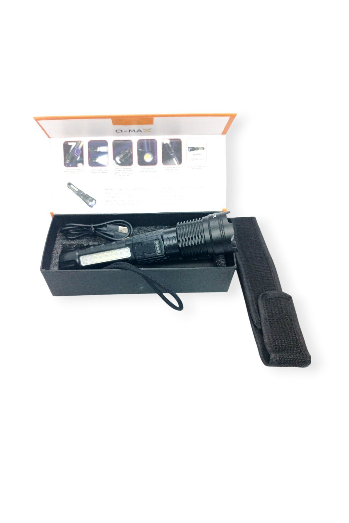 Şarjlı Taktik El Feneri Güçlü Işık Zoomlu 6 Mod LED+COB Kamp Avcılık Outdoor Kılıflı Kutulu