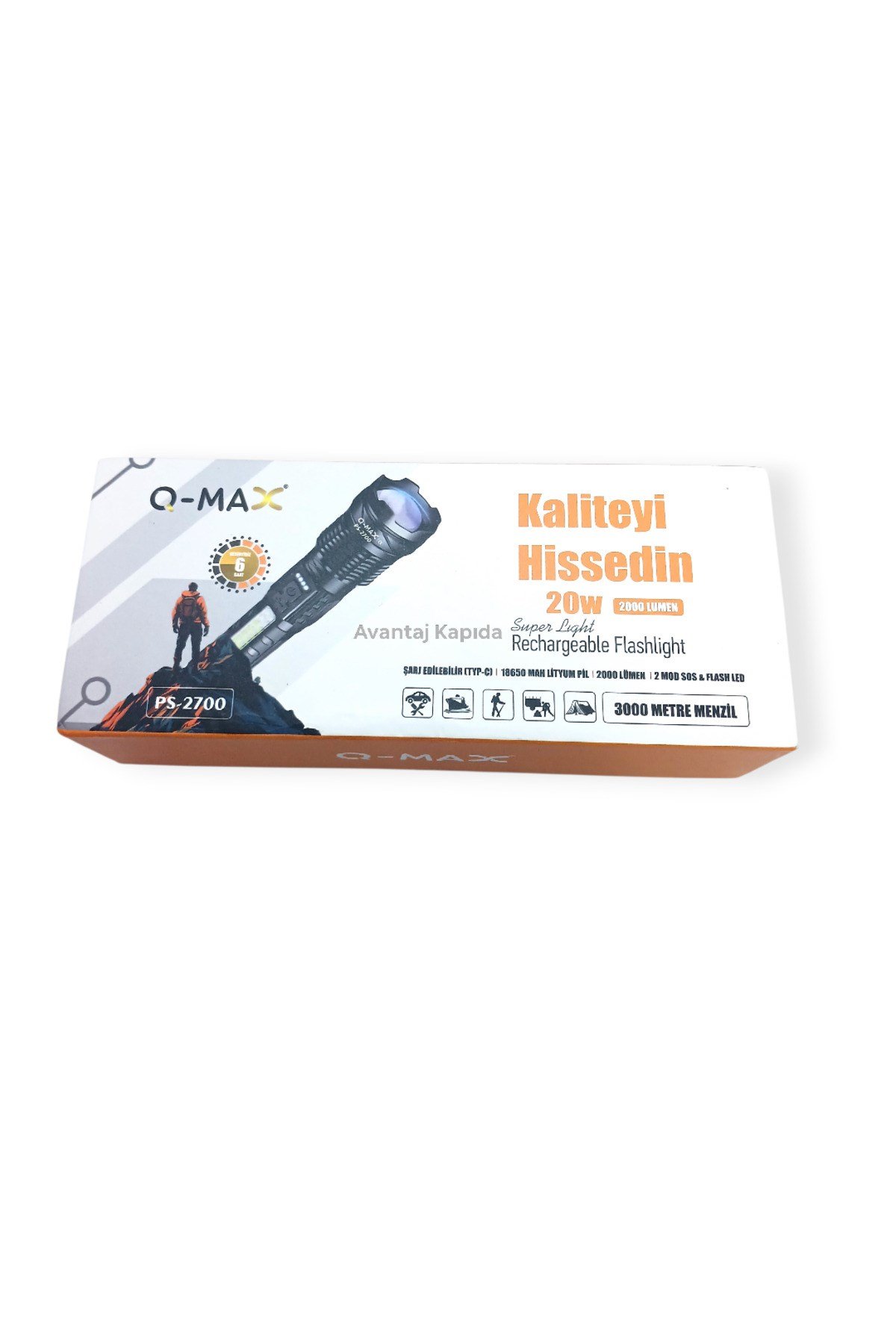 Şarjlı Taktik El Feneri Güçlü Işık Zoomlu 6 Mod LED+COB Kamp Avcılık Outdoor Kılıflı Kutulu