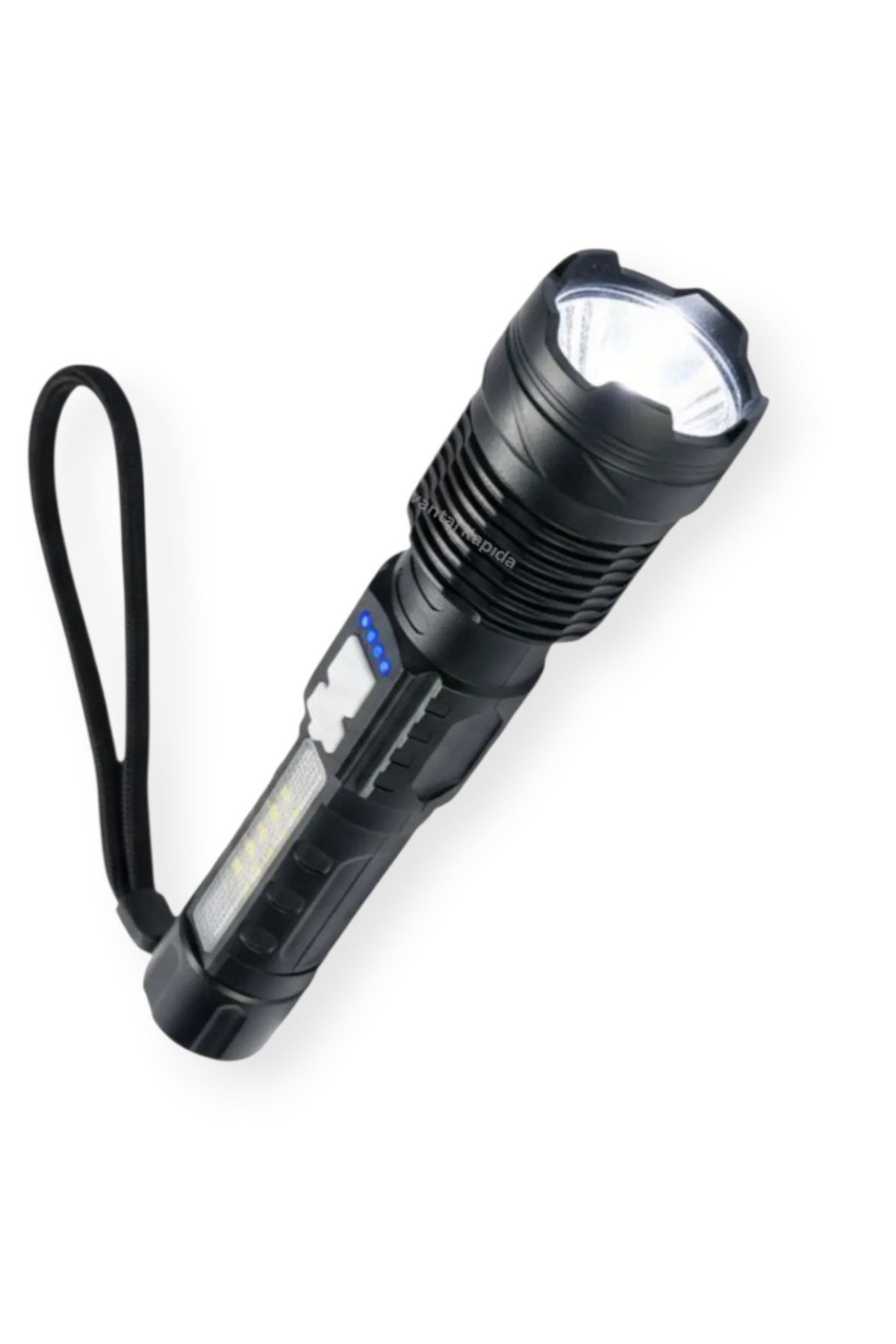 Şarjlı Taktik El Feneri Güçlü Işık Zoomlu 6 Mod LED+COB Kamp Avcılık Outdoor Kılıflı Kutulu