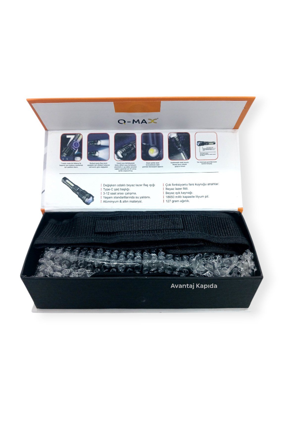 Şarjlı Taktik El Feneri Güçlü Işık Zoomlu 6 Mod LED+COB Kamp Avcılık Outdoor Kılıflı Kutulu