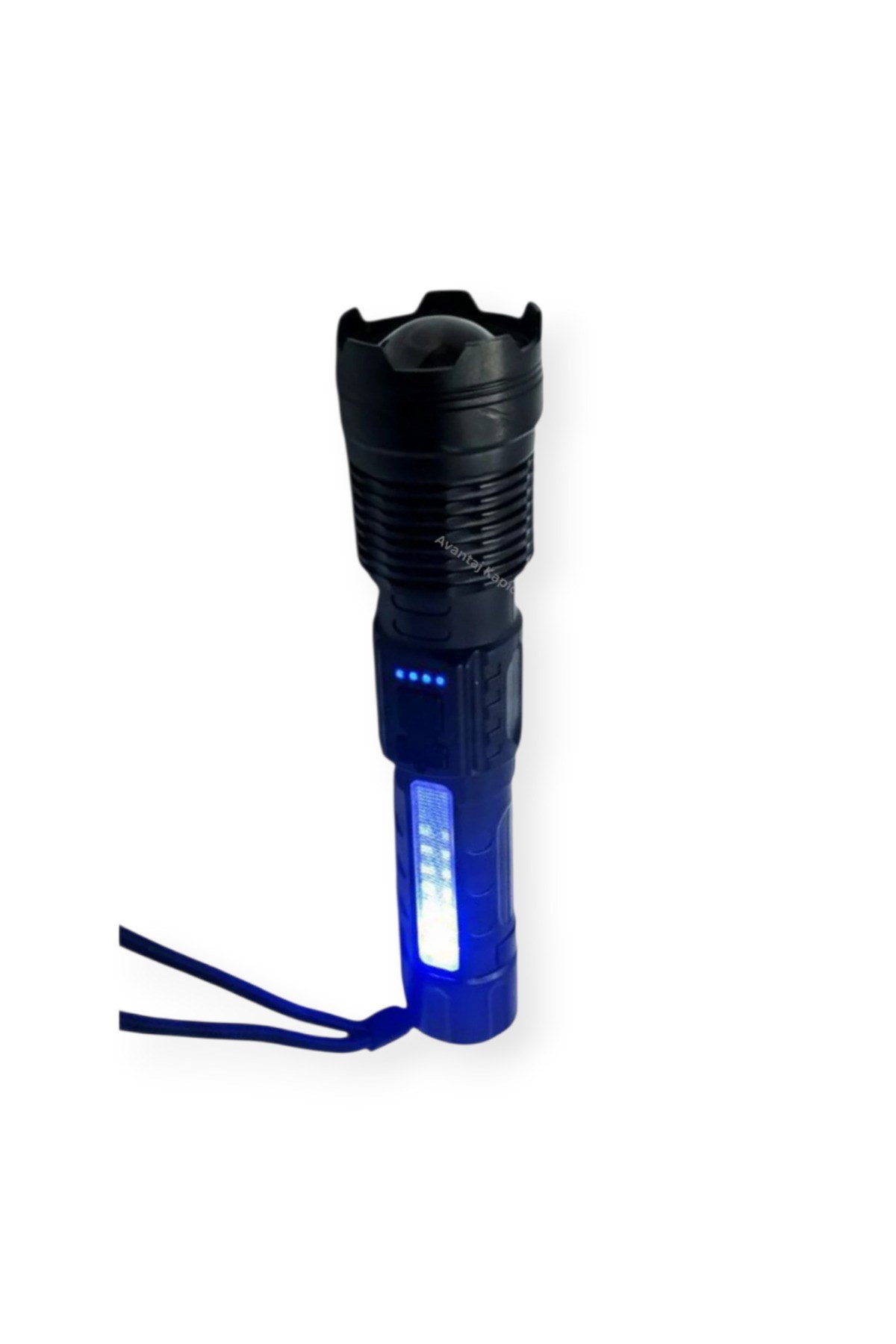 Şarjlı Taktik El Feneri Güçlü Işık Zoomlu 6 Mod LED+COB Kamp Avcılık Outdoor Kılıflı Kutulu