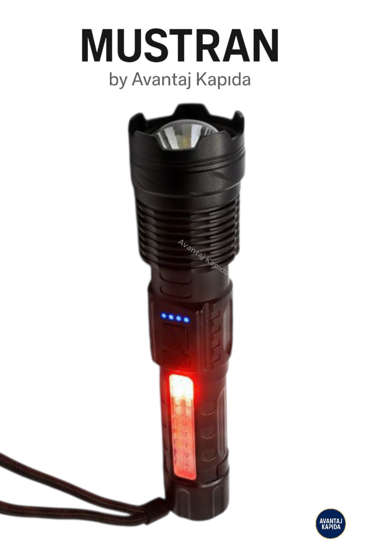 Şarjlı Taktik El Feneri–Zoom Odak 6 Mod LED+COB,Palaska & Klips,Kılıf Kutulu
