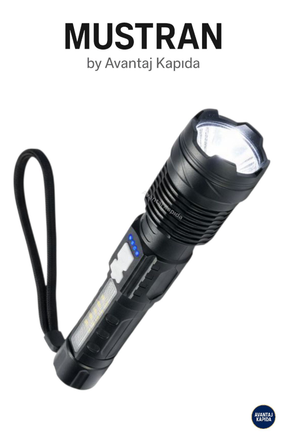 Şarjlı Taktik El Feneri–Zoom Odak 6 Mod LED+COB,Palaska & Klips,Kılıf Kutulu
