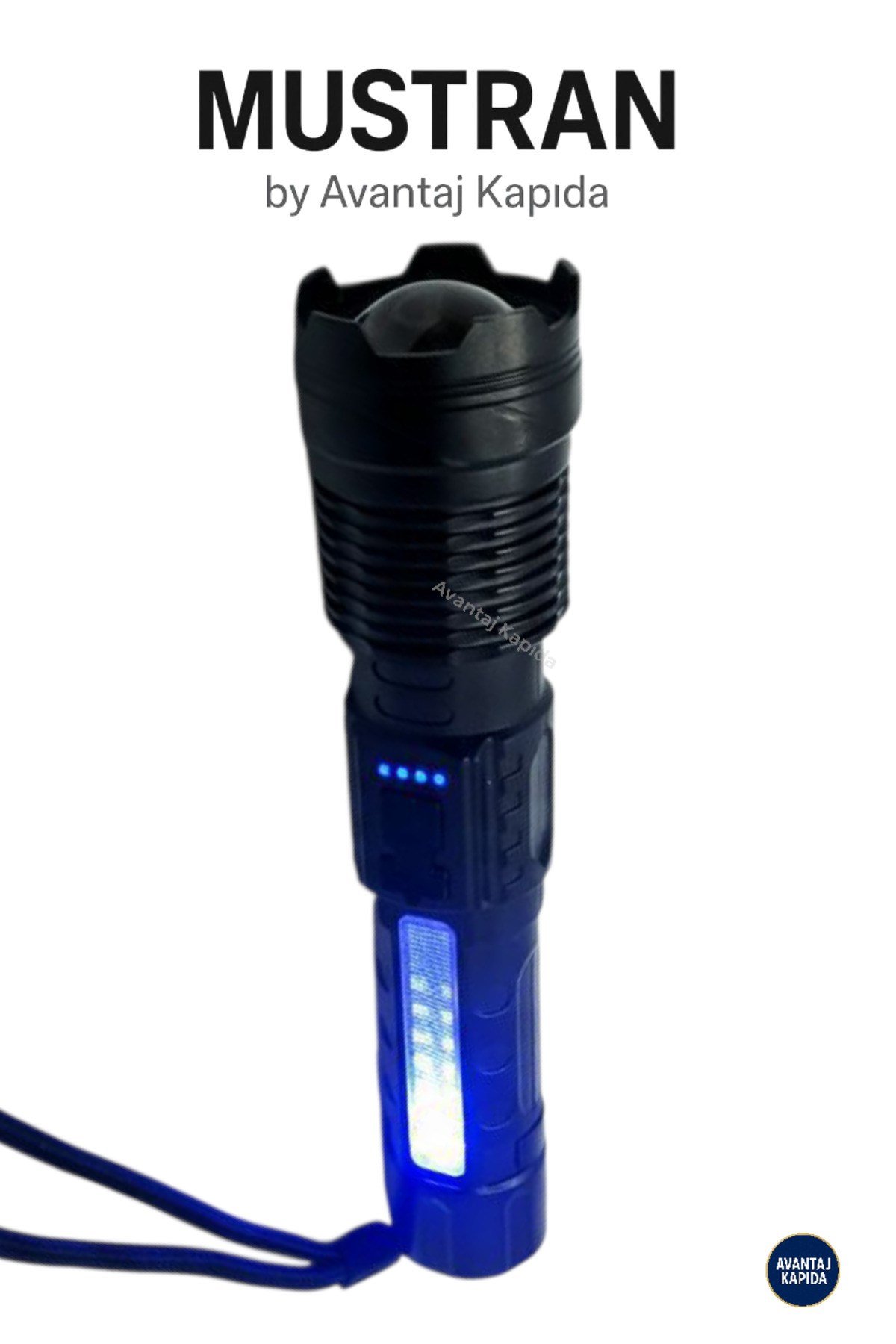 Şarjlı Taktik El Feneri–Zoom Odak 6 Mod LED+COB,Palaska & Klips,Kılıf Kutulu