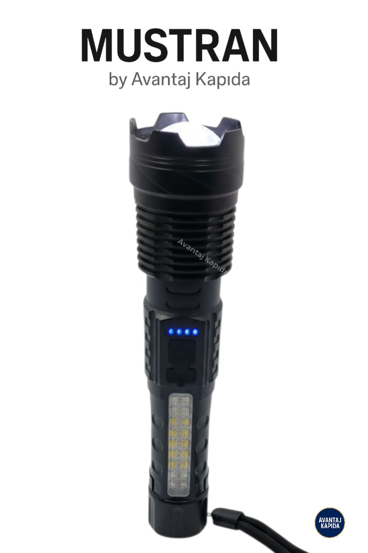 Şarjlı Taktik El Feneri–Zoom Odak 6 Mod LED+COB,Palaska & Klips,Kılıf Kutulu
