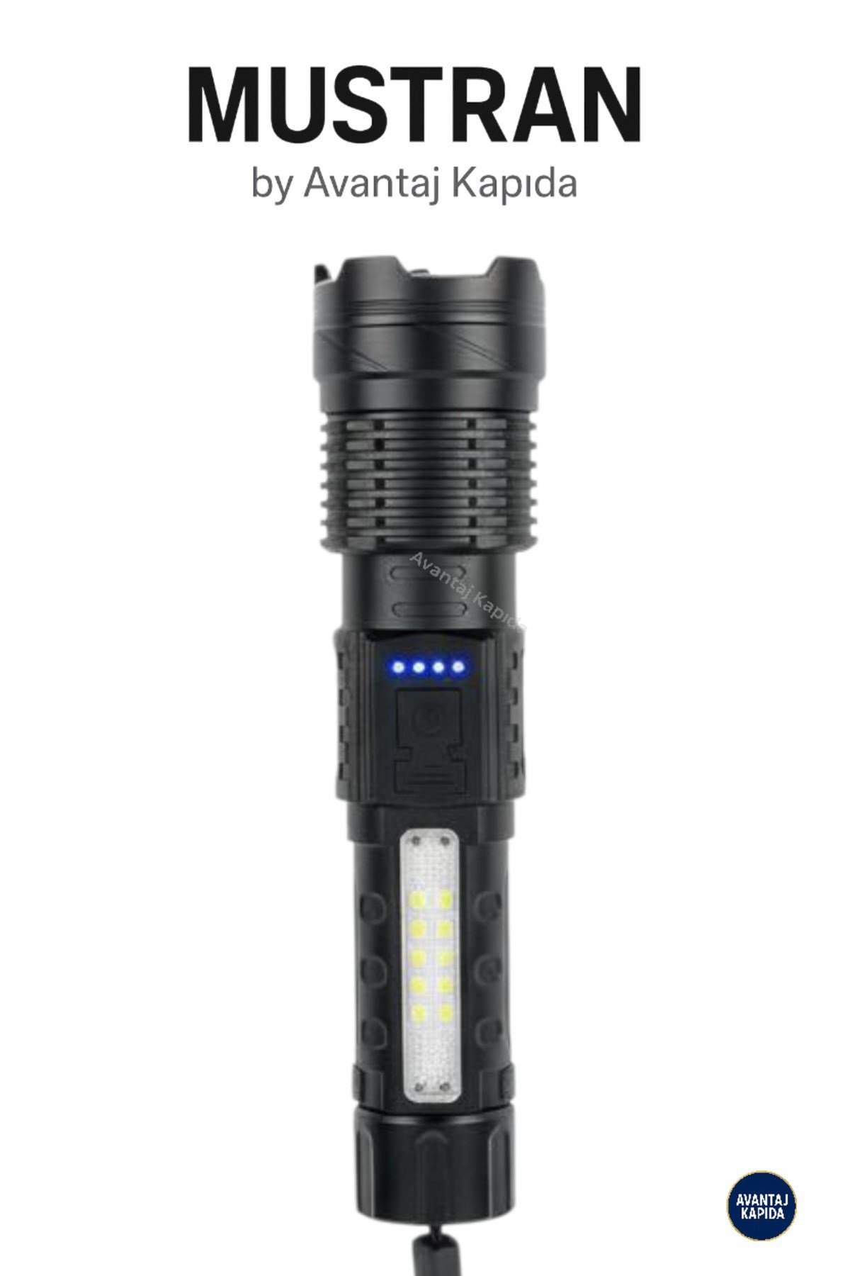 Şarjlı Taktik El Feneri–Zoom Odak 6 Mod LED+COB,Palaska & Klips,Kılıf Kutulu