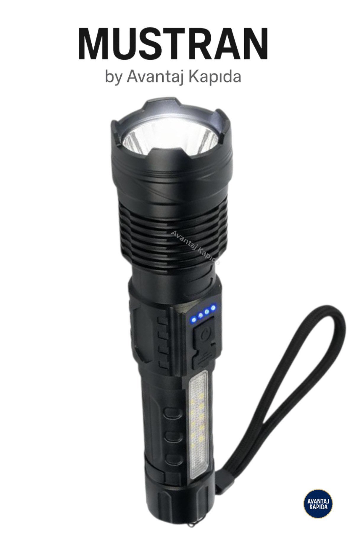 Şarjlı Taktik El Feneri–Zoom Odak 6 Mod LED+COB,Palaska & Klips,Kılıf Kutulu