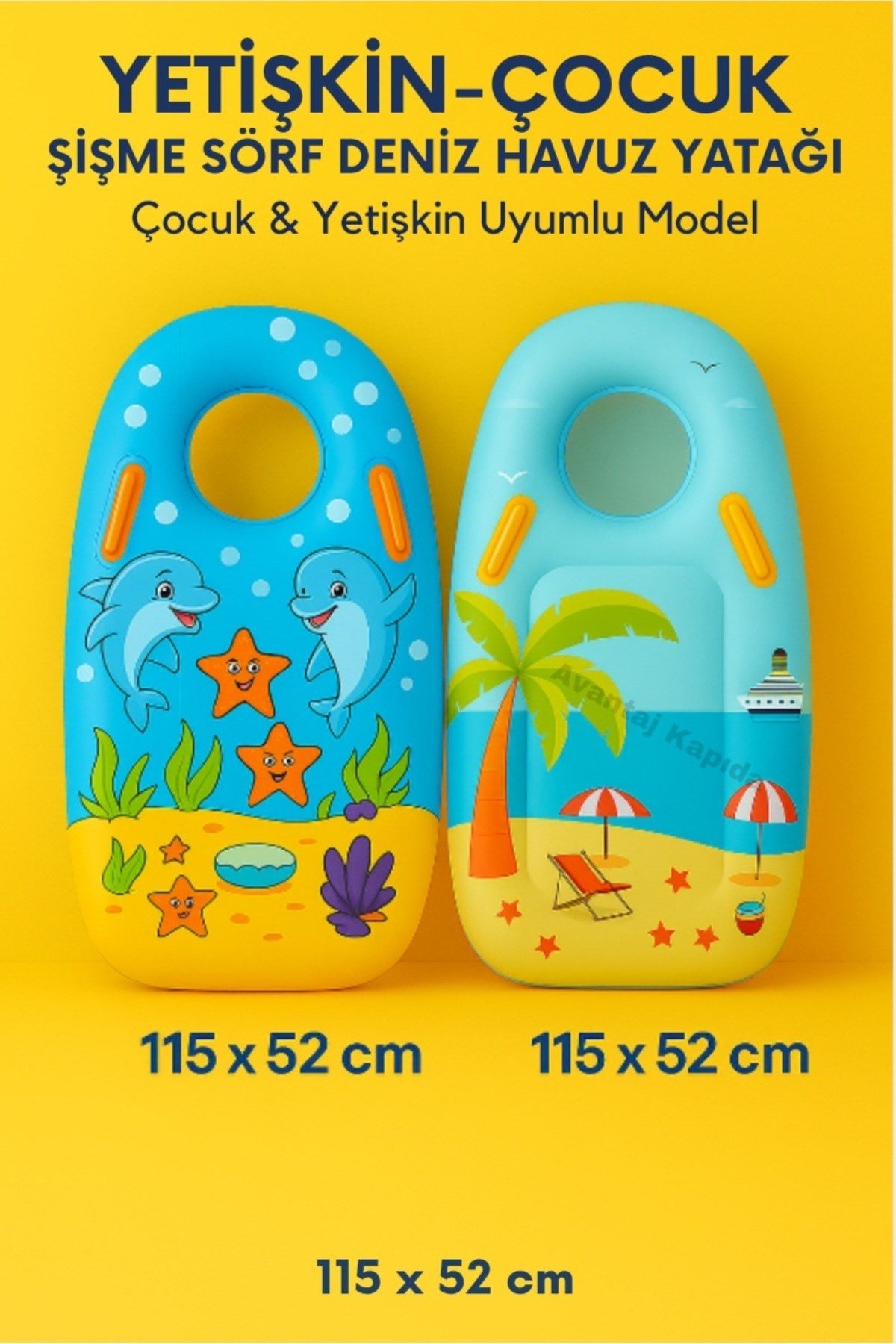 Şişme Deniz ve Havuz Sörf Yatağı 115x52 cm Şeffaf Pencereli Çocuk ve Yetişkin Uyumlu