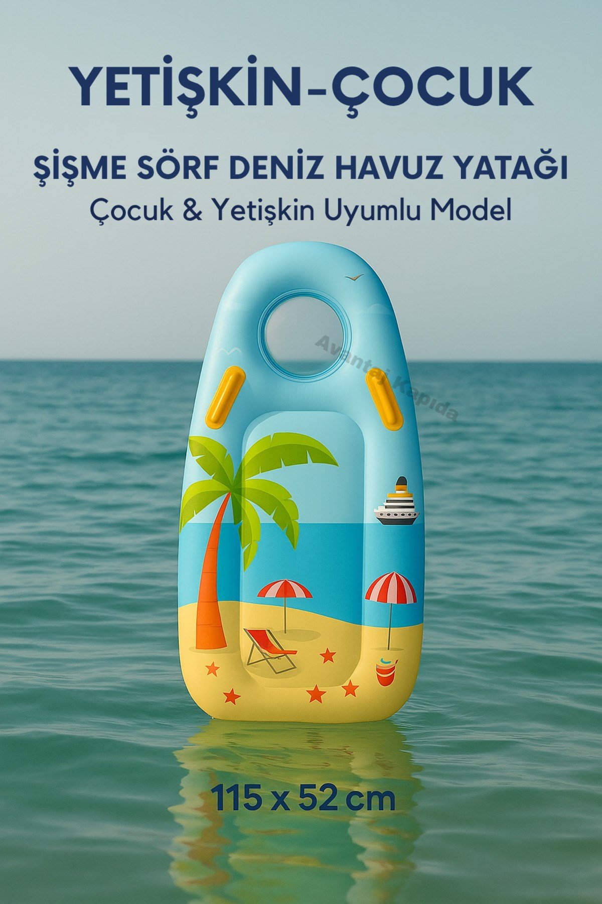 Şişme Deniz ve Havuz Sörf Yatağı 115x52 cm Şeffaf Pencereli Çocuk ve Yetişkin Uyumlu