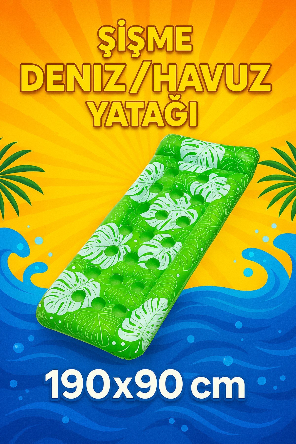 Şişme Deniz Yatağı 190x90 Yetişkin Delikli Model Havuz Ve Deniz Kullanımı Tropikal Desenli