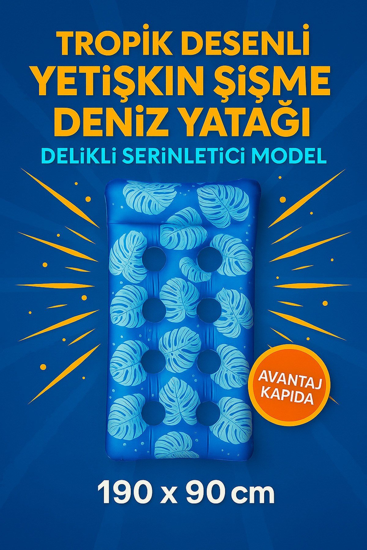 Şişme Deniz Yatağı 190x90 Yetişkin Delikli Model Havuz Ve Deniz Kullanımı Tropikal Desenli