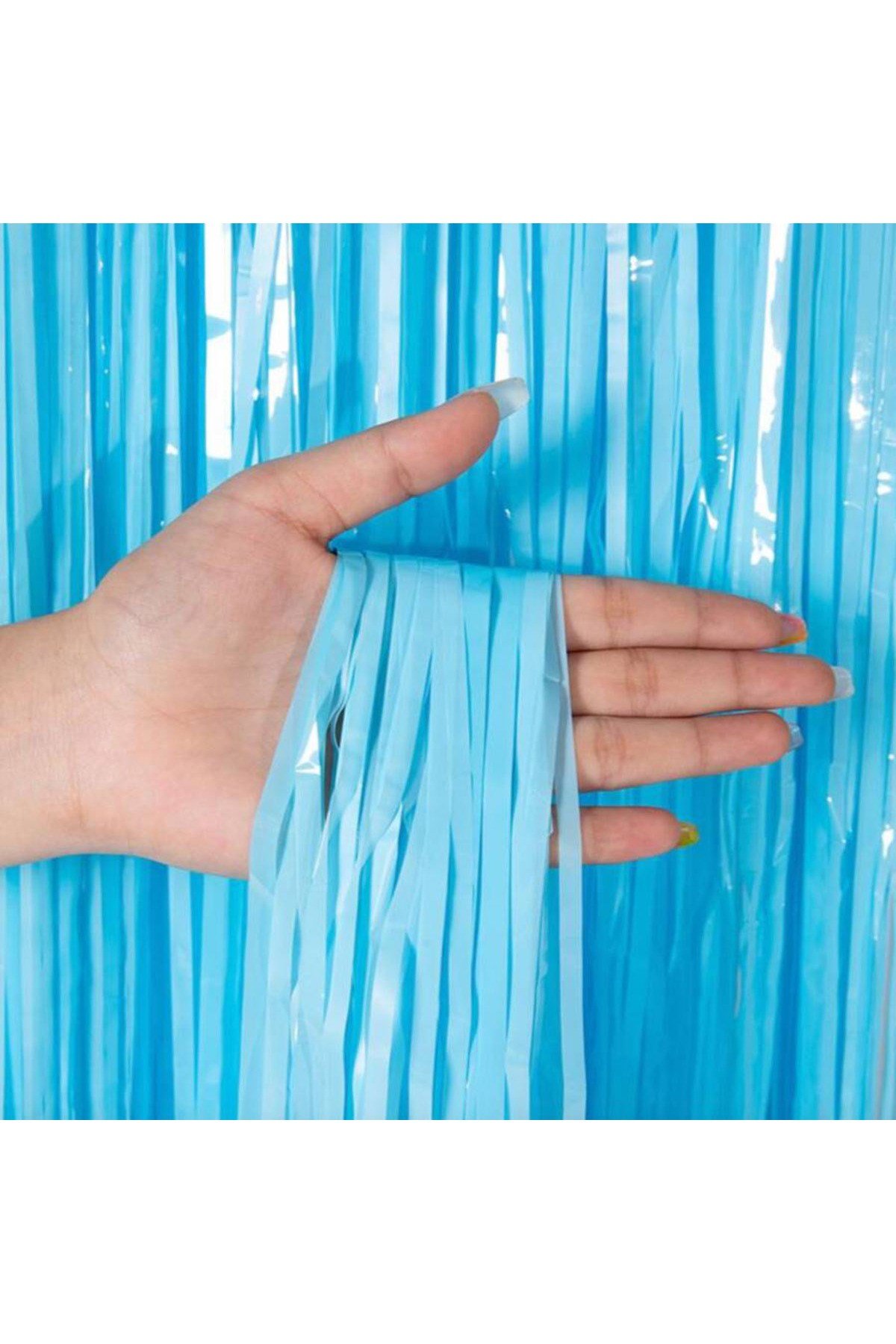 Soft Mavi Püsküllü Kapı Perdesi - Parti, Baby Shower, Sünnet Süsü, Cinsiyet Partisi 1x2 m