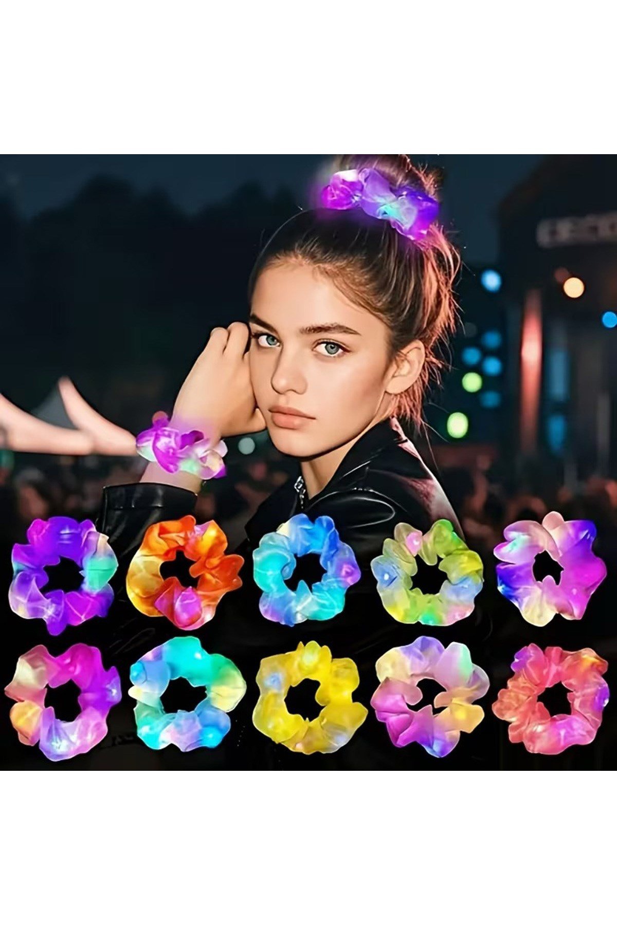 Soft Mavi Renk Led Işıklı Lastikli Saç Tokası - 3 Modlu Festival & Parti Saç Tokası