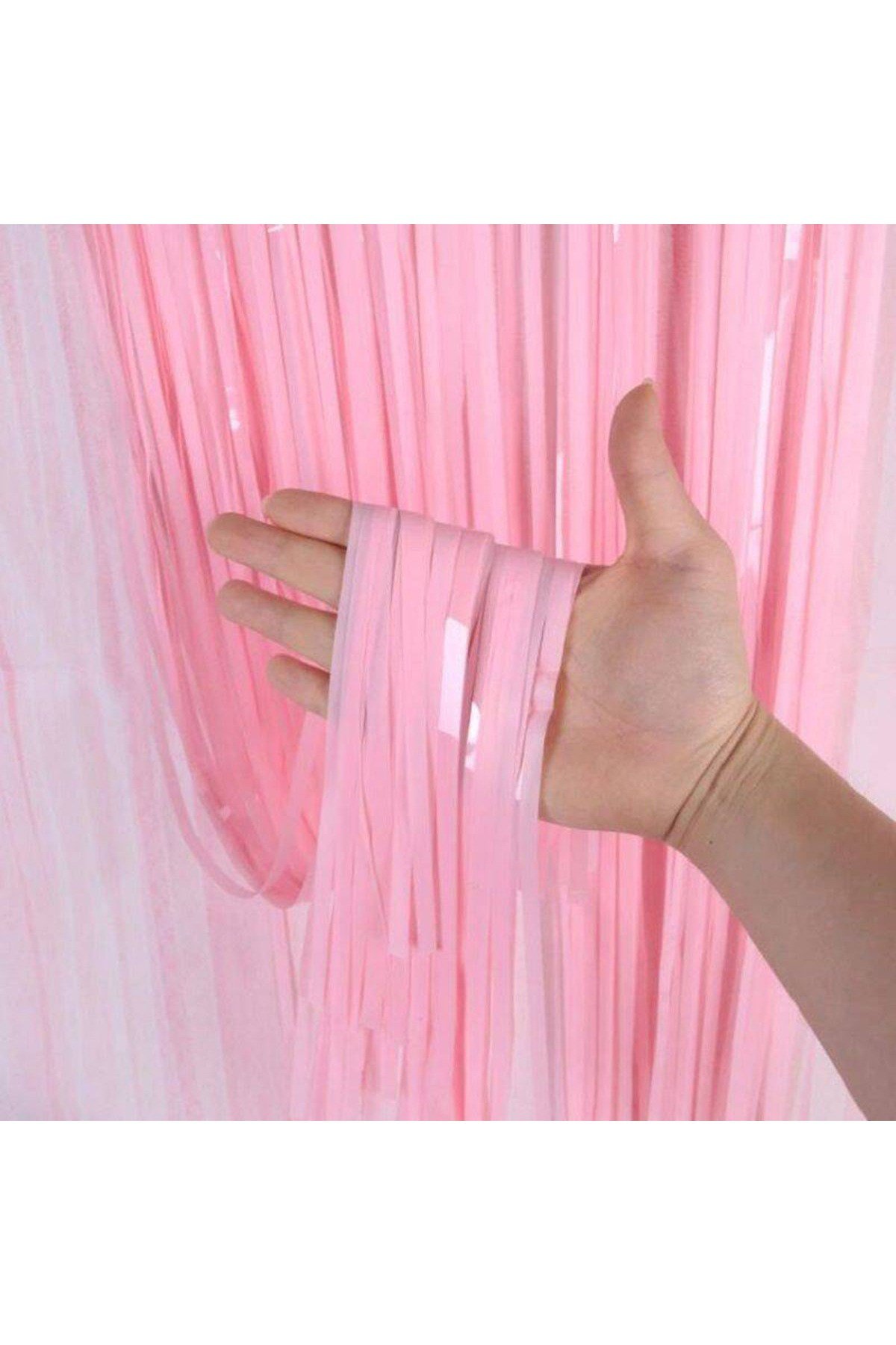Soft Pembe Püsküllü Kapı Perdesi - Parti, Baby Shower, Cinsiyet Partisi 1x2 m