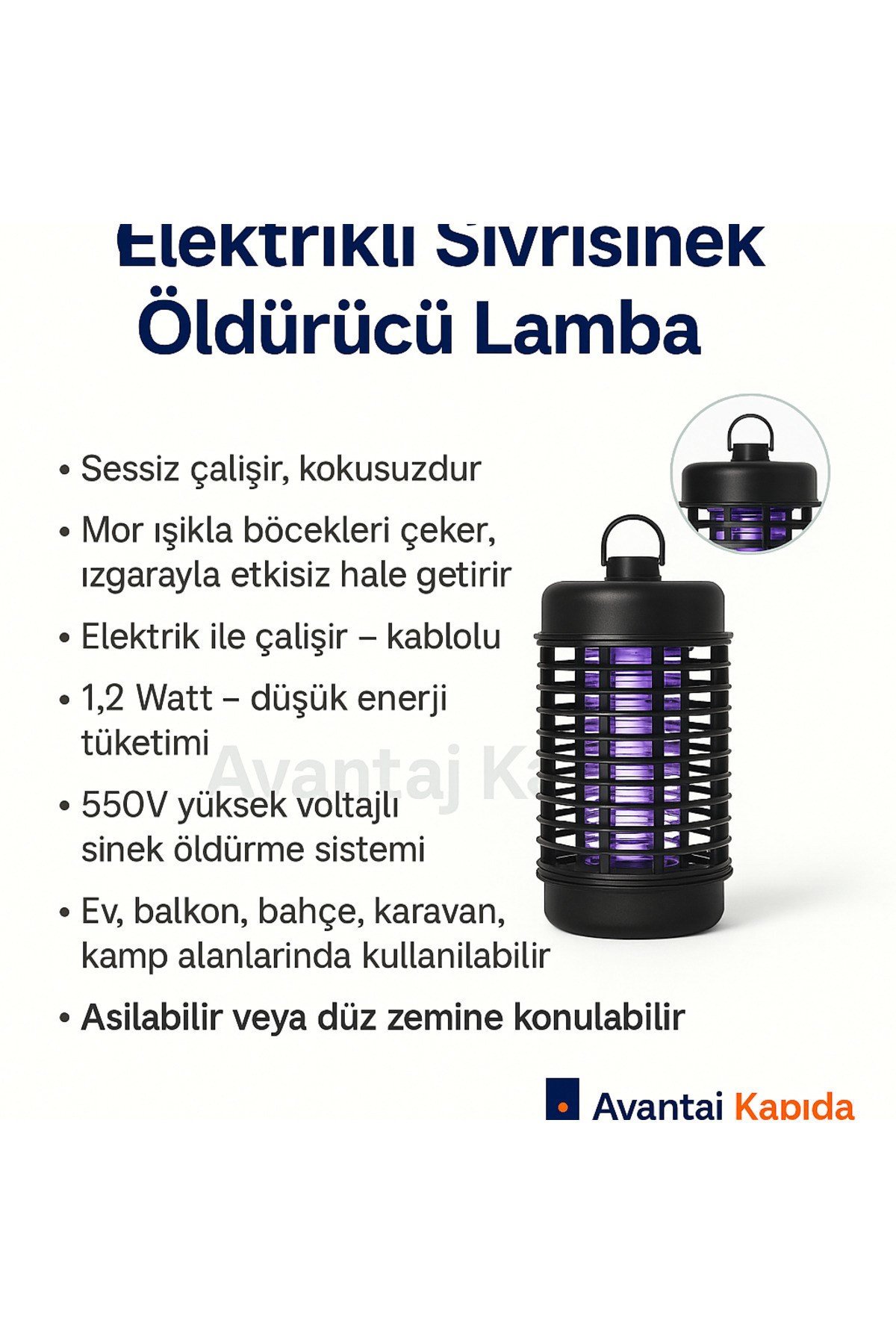 Şok Etkili Sinek/sivrisinek Öldürücü 20cm Sessiz Kimyasalsız Mor Işık 1.2w 550v Kompakt Asılabilir