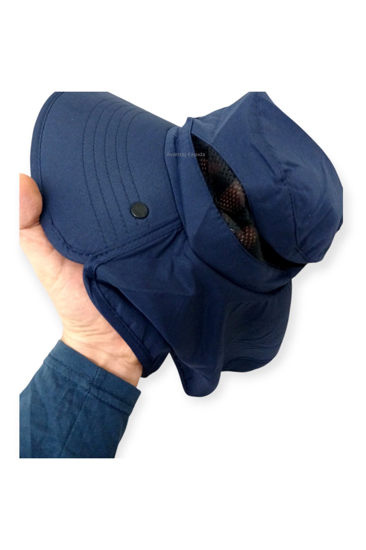 Sök Tak Maskeli Enseli Güneş Şapkası Güneş Korumalı Unisex Outdoor Yazlık Şapka-Lacivert