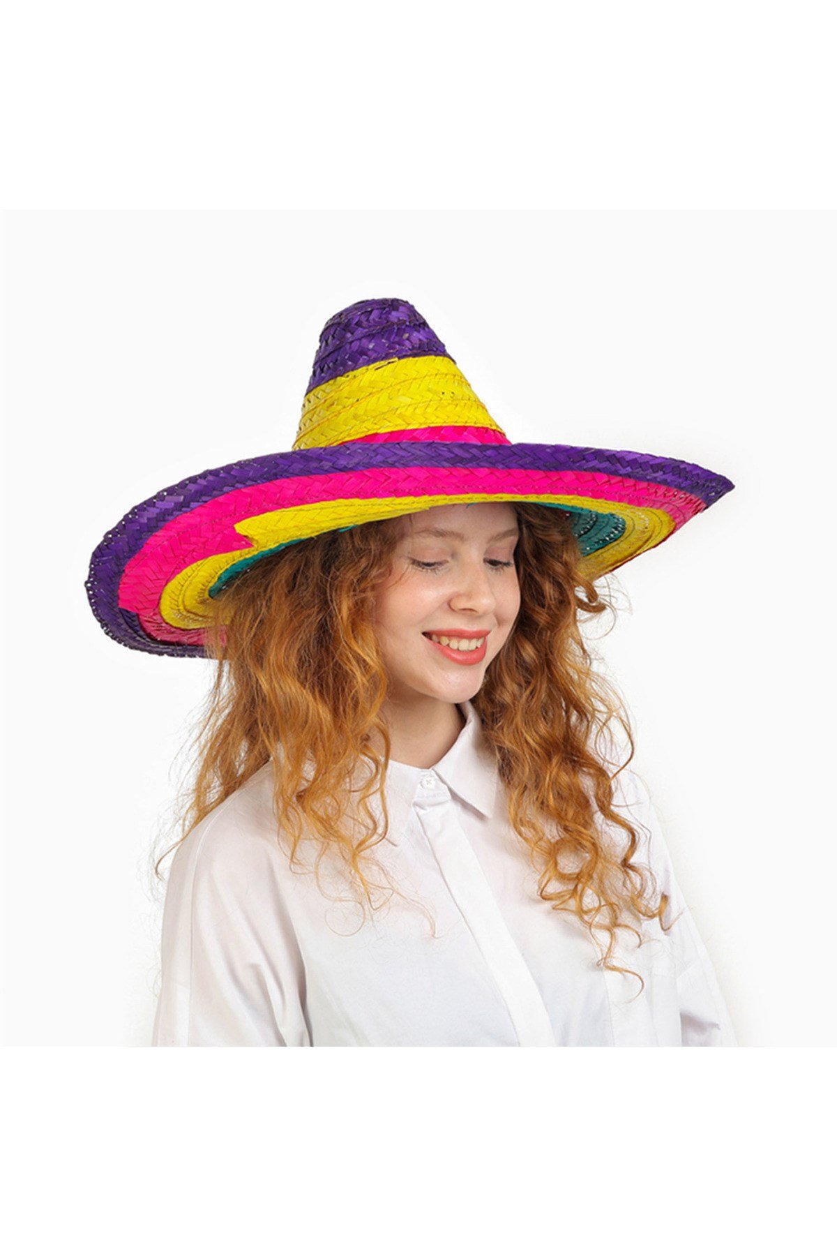 Sombrero Meksika Şapkası Renkli Örme Hasır Çocuk Boy