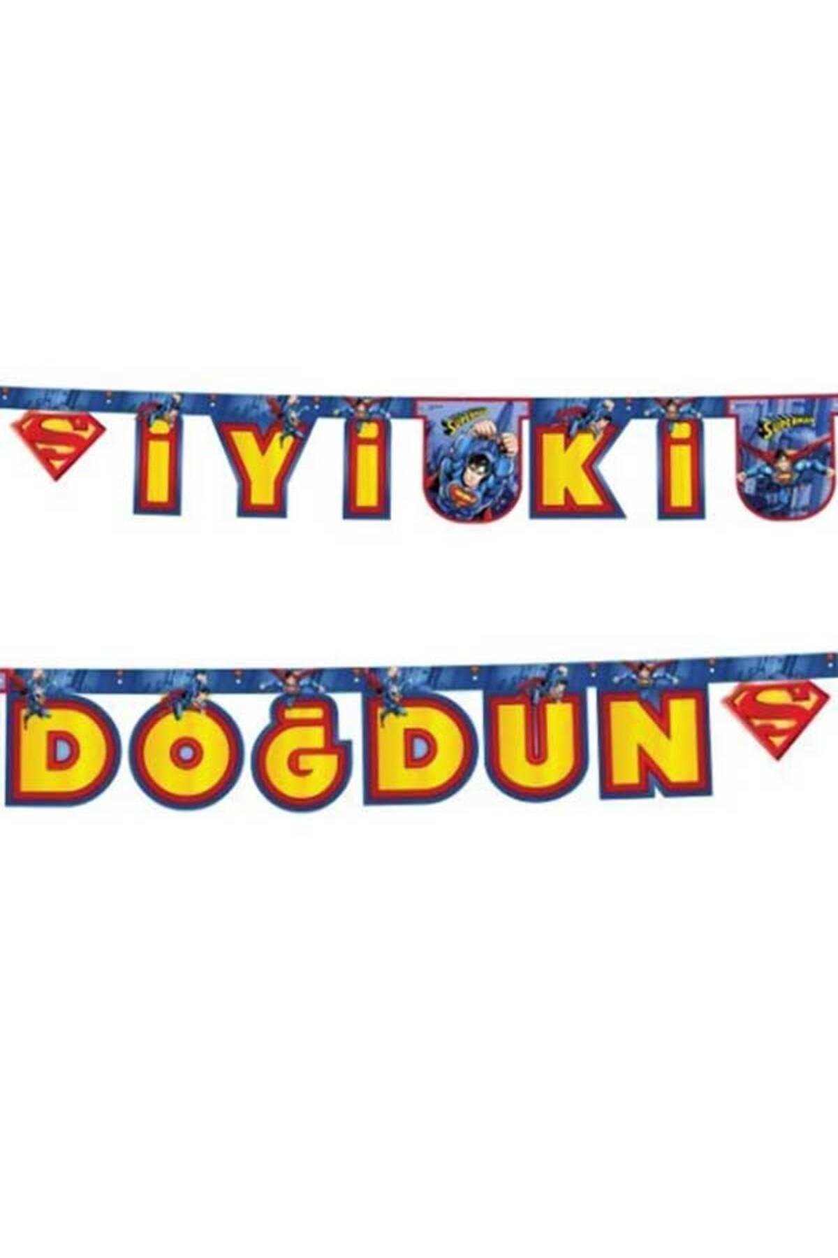 Superman Temalı Rengarenk İyiki Doğdun Yazılı Flama Bayrak Süsleme 2 Metre