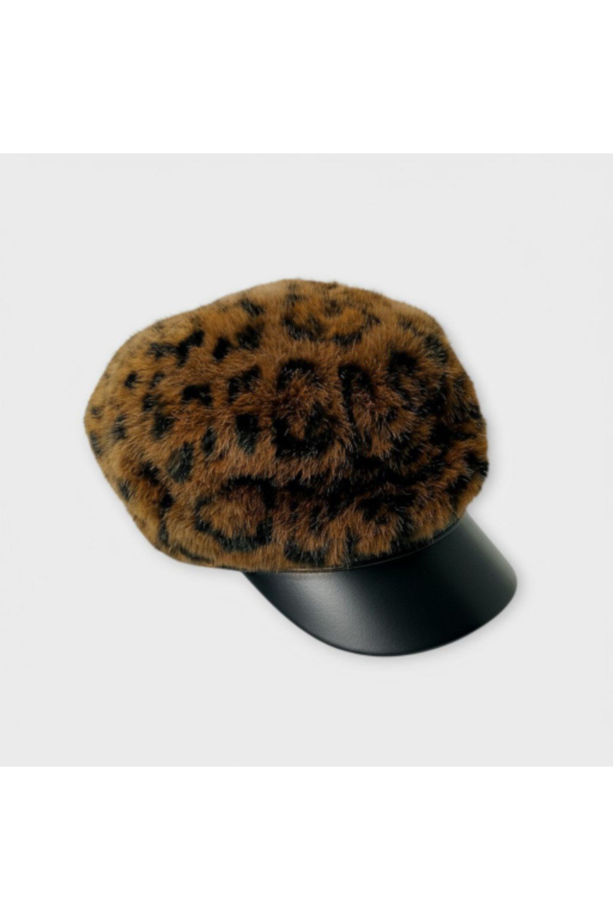 Suyutti Lüks Ayarlanabilir İthal Unisex Leopar Kürk Kaptan Şapkası - Siperli Kışlık Kasket