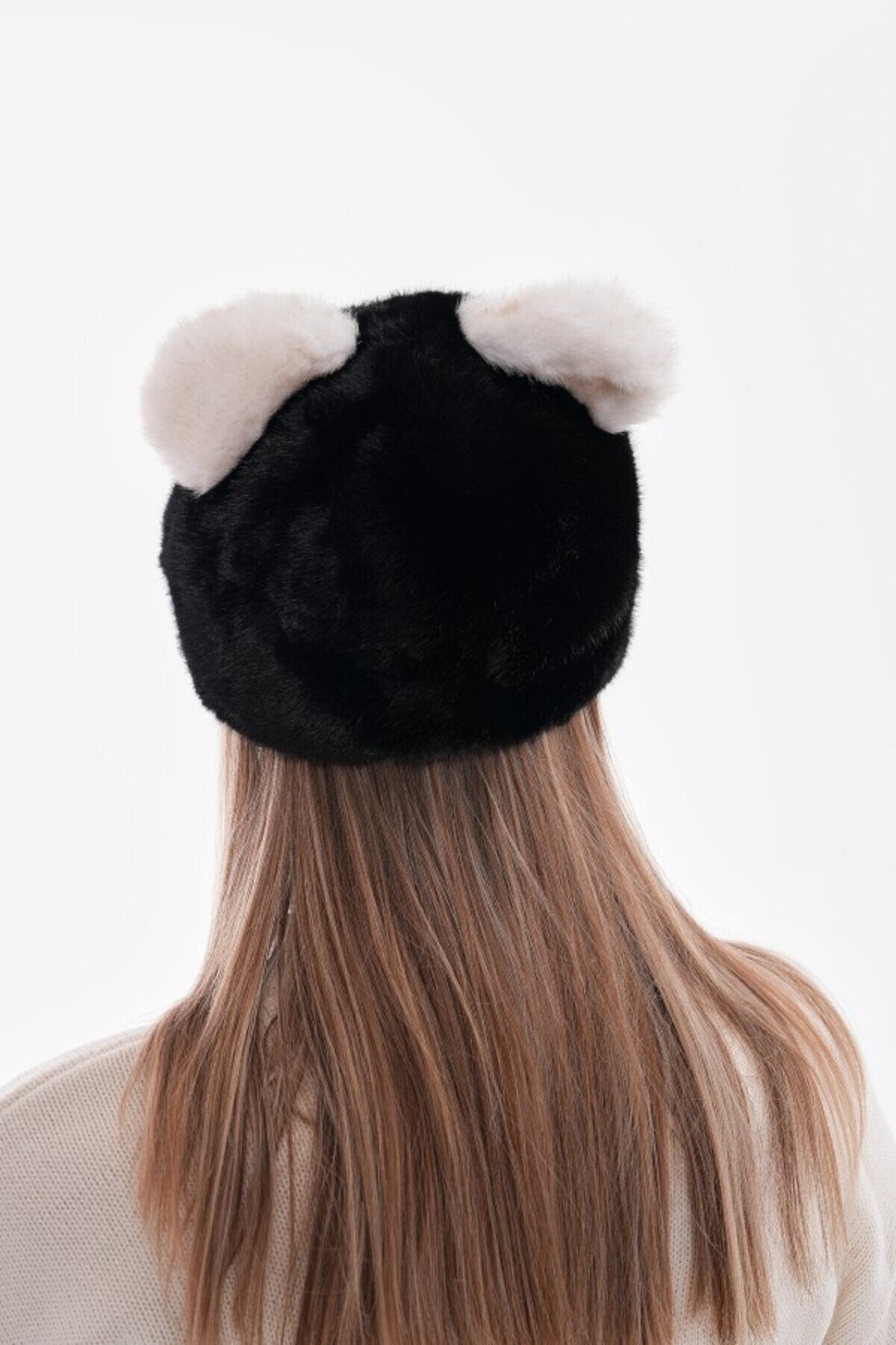 Suyutti Lüks Unisex Siyah Kürk Siperli Şapka - Ayıcık Kulaklı Peluş Beyzbol Kep