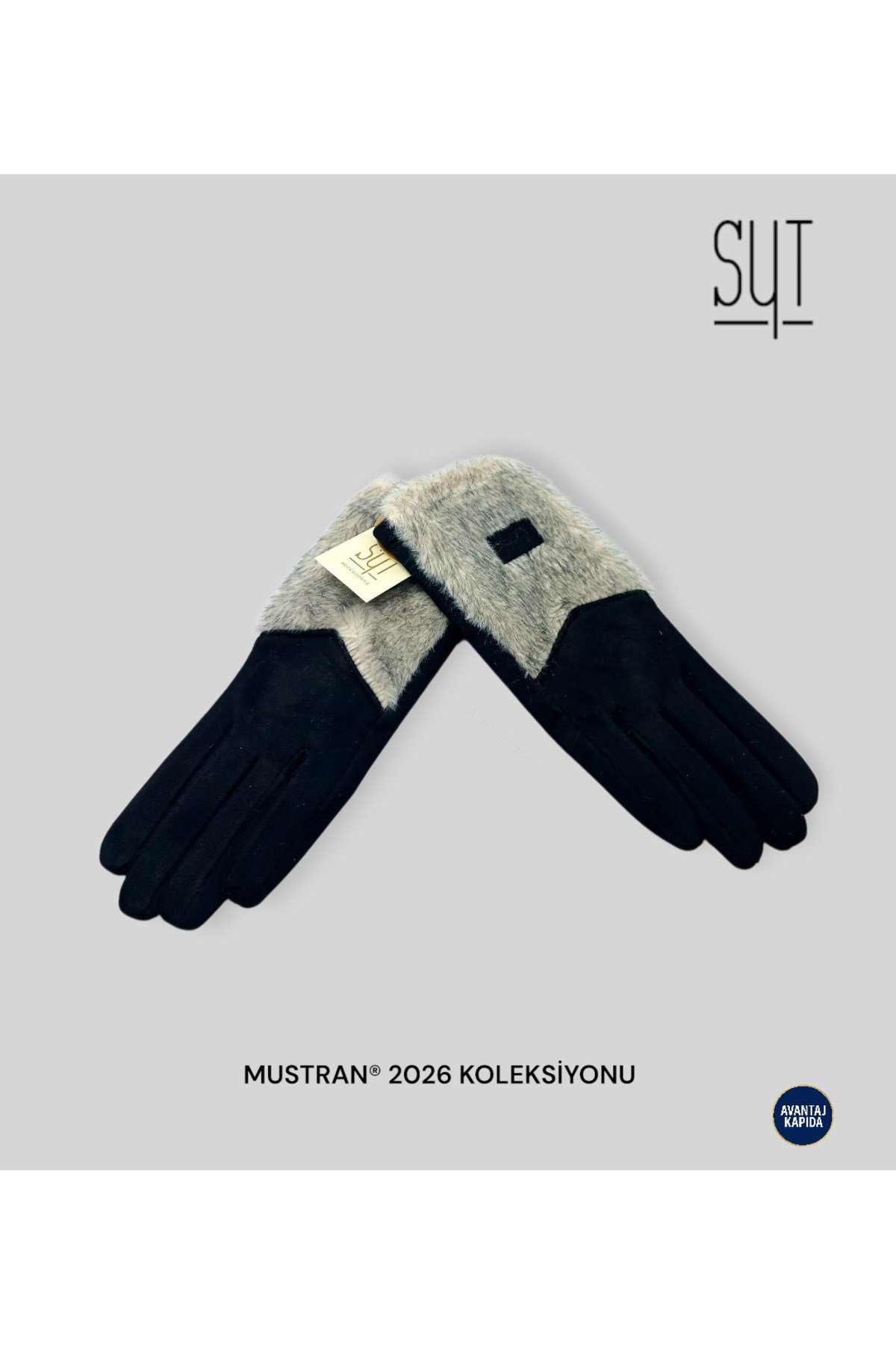 Syt Kadın Kürklü Kadife Dokulu Kışlık Eldiven | Sıcak Tutucu Dokunmatik Premium Soft Model