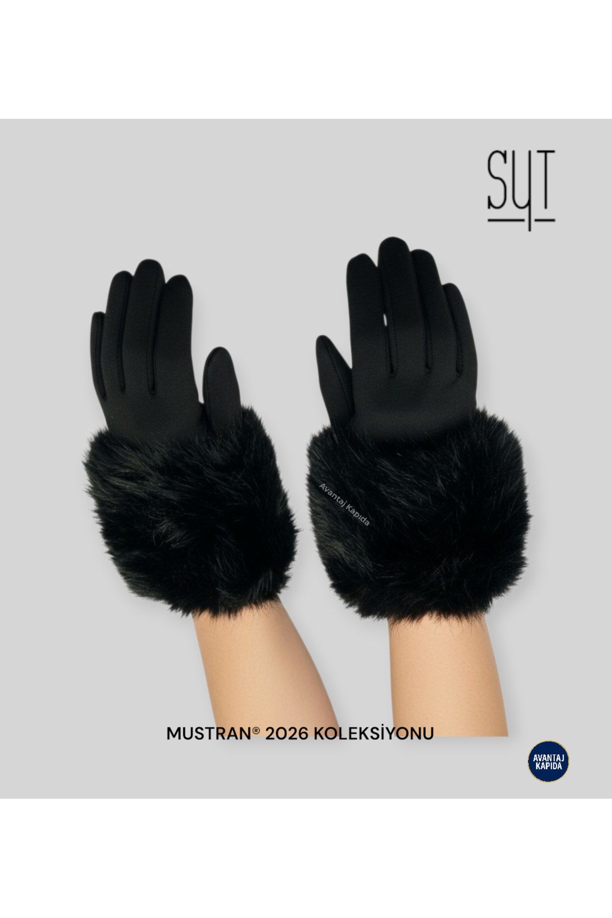 Syt Kadın Kürklü Kadife Dokulu Kışlık Eldiven | Sıcak Tutucu Dokunmatik Premium Soft Model
