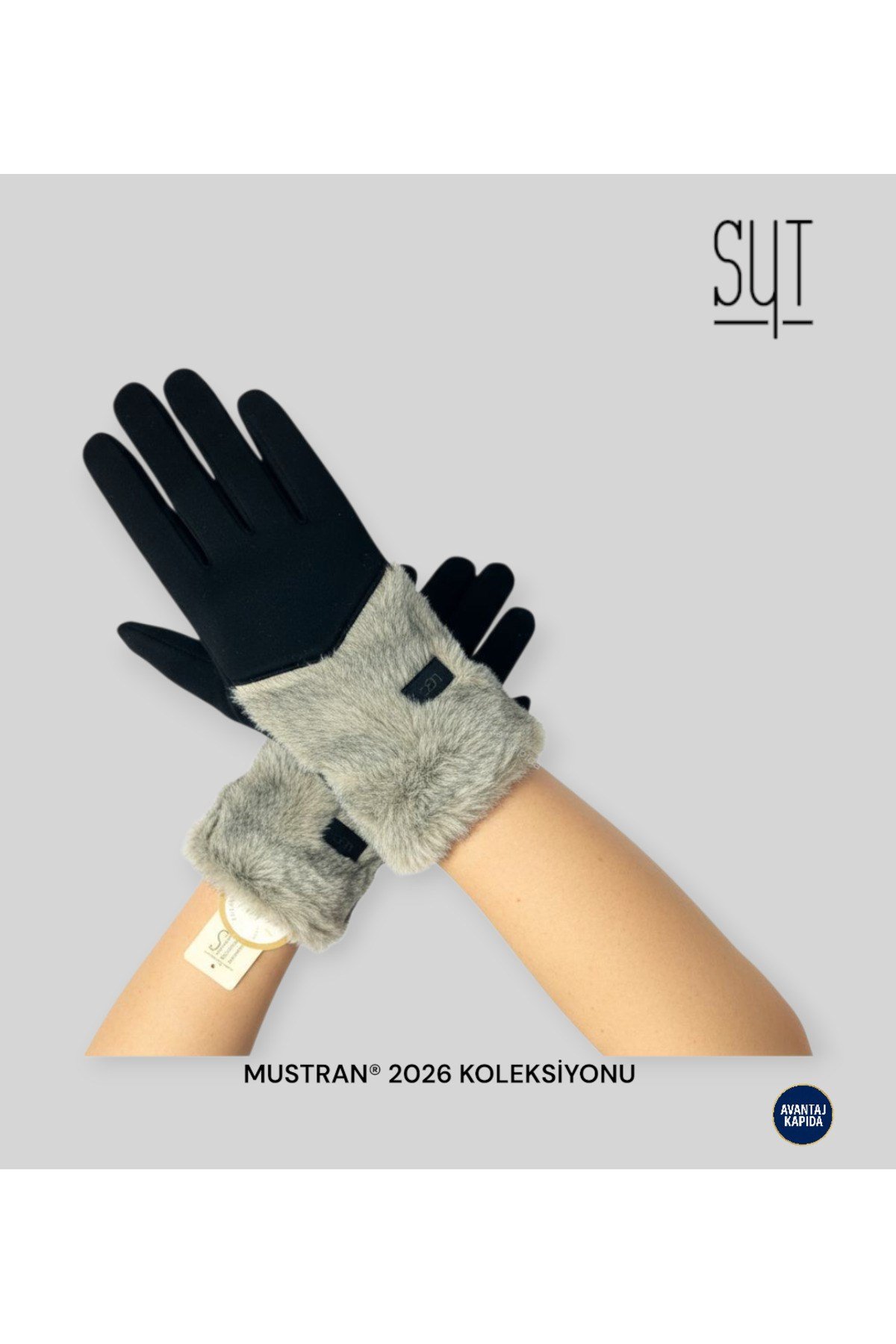 Syt Kadın Kürklü Kadife Dokulu Kışlık Eldiven | Sıcak Tutucu Dokunmatik Premium Soft Model