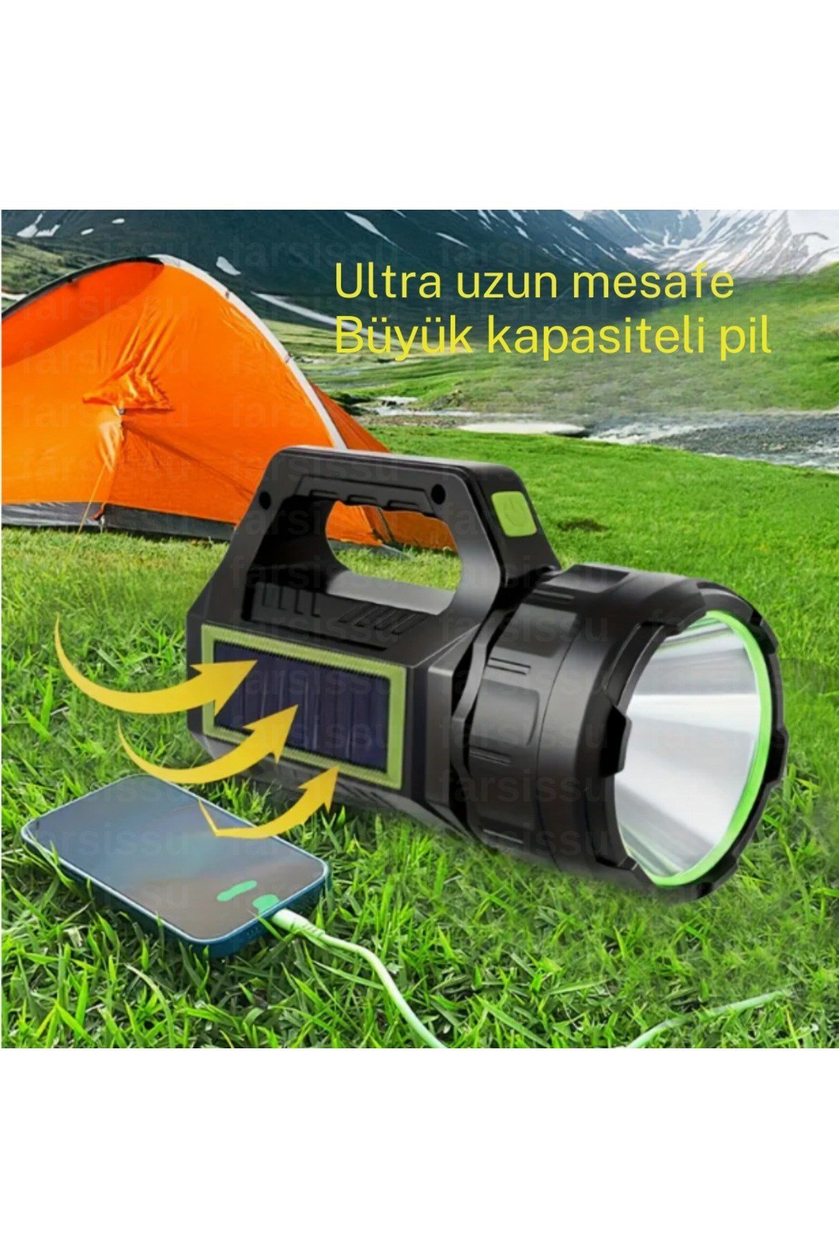 T95 El Feneri – 30W Güneş Panelli Powerbanklı Şarjlı LED Fener deprem ve acil durum feneri