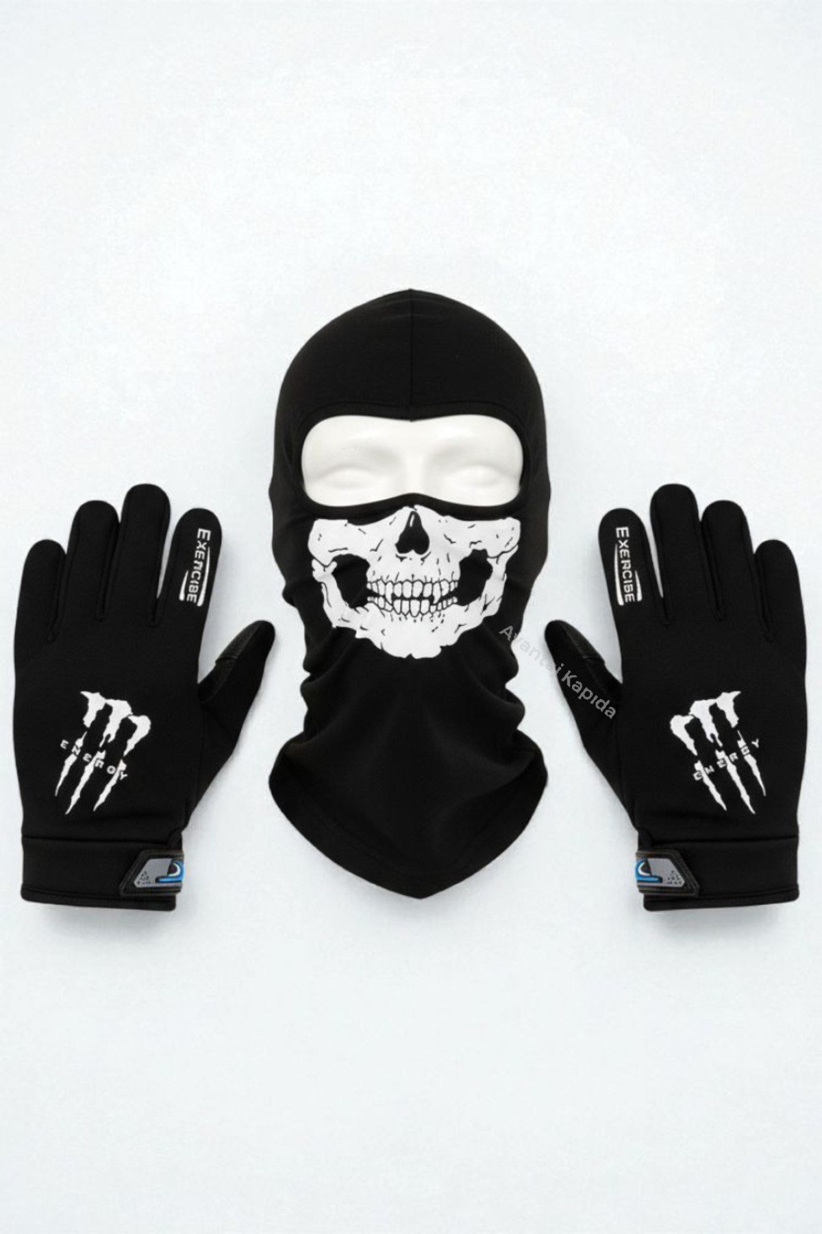 Tactical Skull 2’li Kışlık Motosiklet Eldiveni L-XL ve Balaklava Maske Seti Rüzgar Geçirez Kaymaz