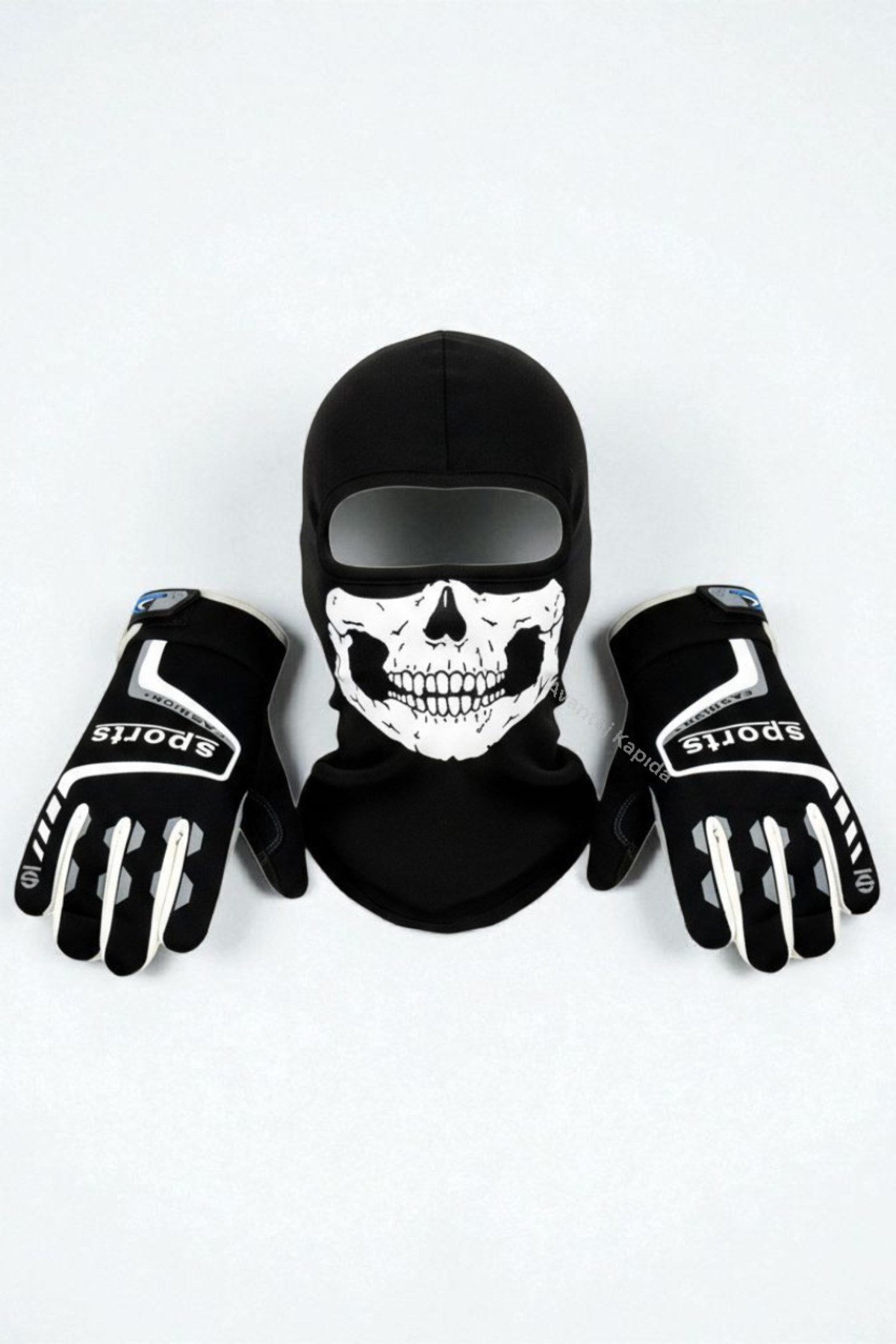 Tactical Skull 2’li Kışlık Motosiklet Eldiveni L-XL ve Balaklava maske Seti Kaymaz