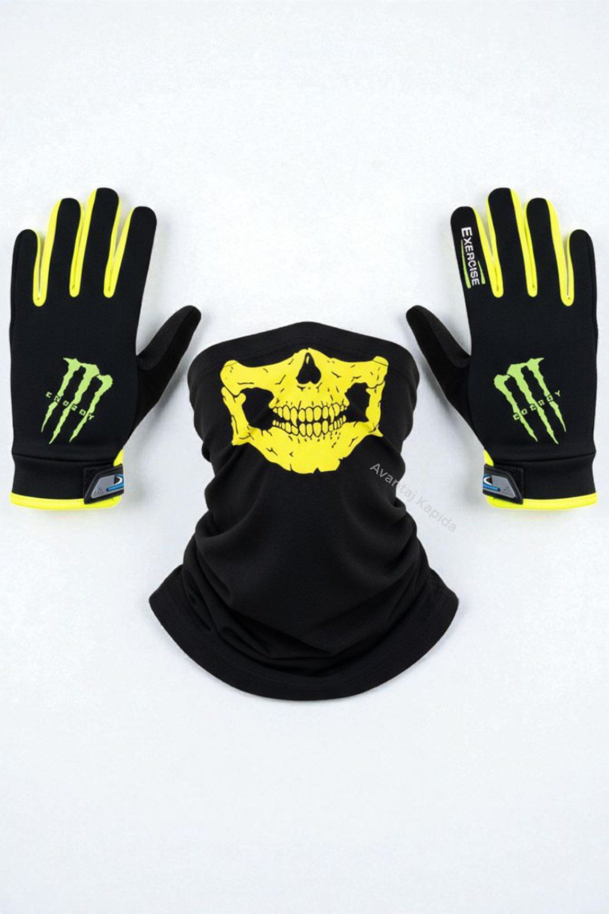 Tactical Skull 2’li Kışlık Motosiklet Eldiveni L-XL ve Balaklava Maske Seti Rüzgar Geçirez Kaymaz
