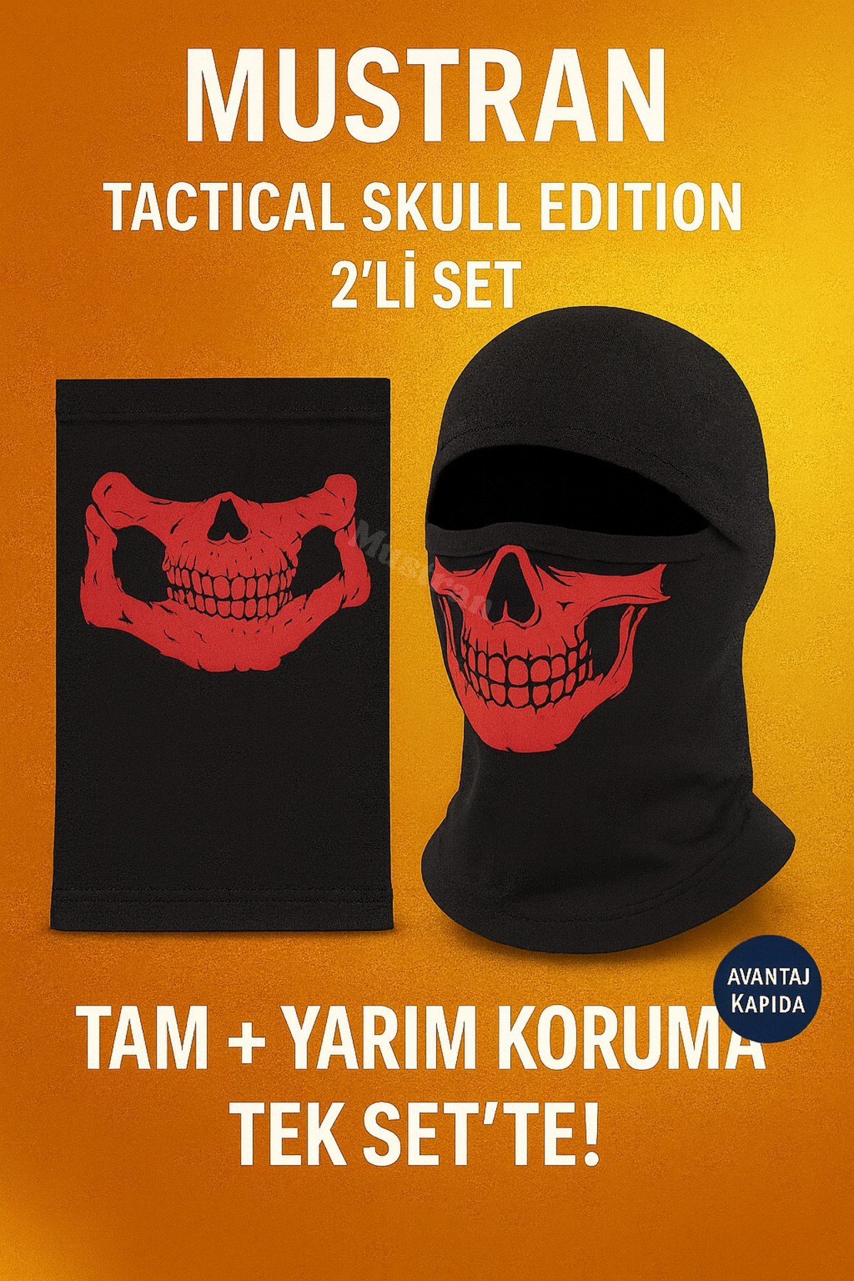 Tactical Skull 2’li Set Balaklava+Boyunluk | Kışlık Motosiklet Maske Outdoor Kar Kayak