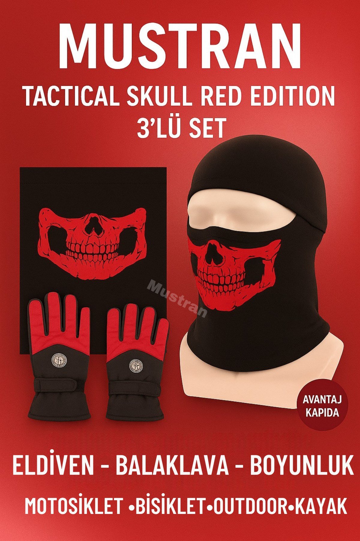 Tactical Skull Blue Edition 3’lü Set – Eldiven L-XL + Boyunluk + Balaklava motosiklet eldiveni