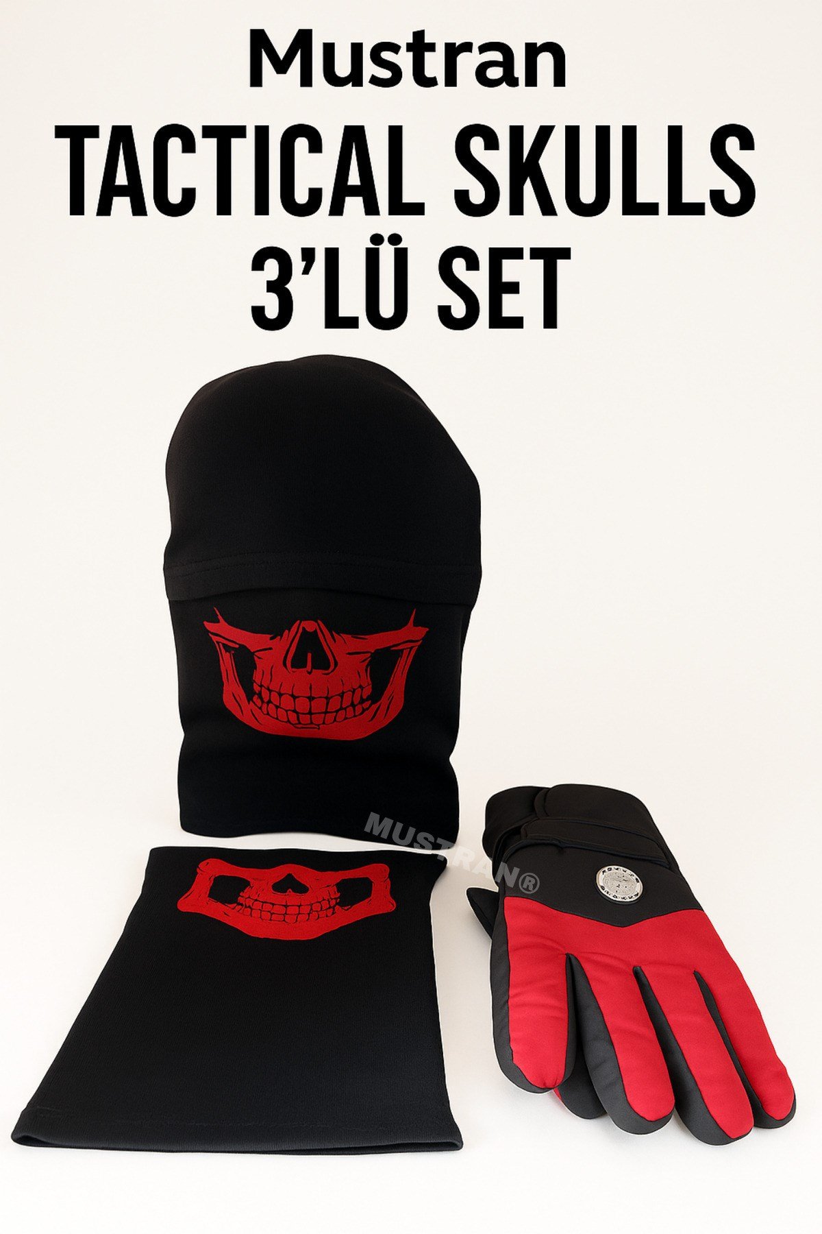 Tactical Skull Blue Edition 3’lü Set – Eldiven + Boyunluk + Balaklava Kar Kayak motosiklet eldiveni