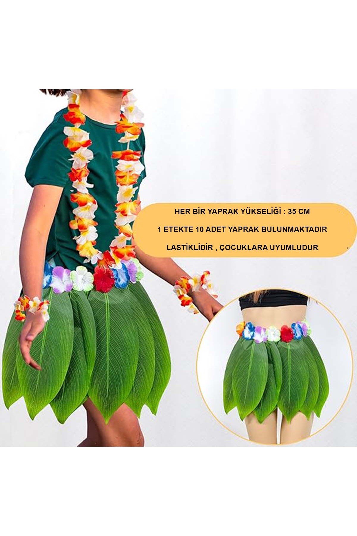 Tropikal Esintili Hawaii Yapraklı Parti Eteği Çocuk Boy