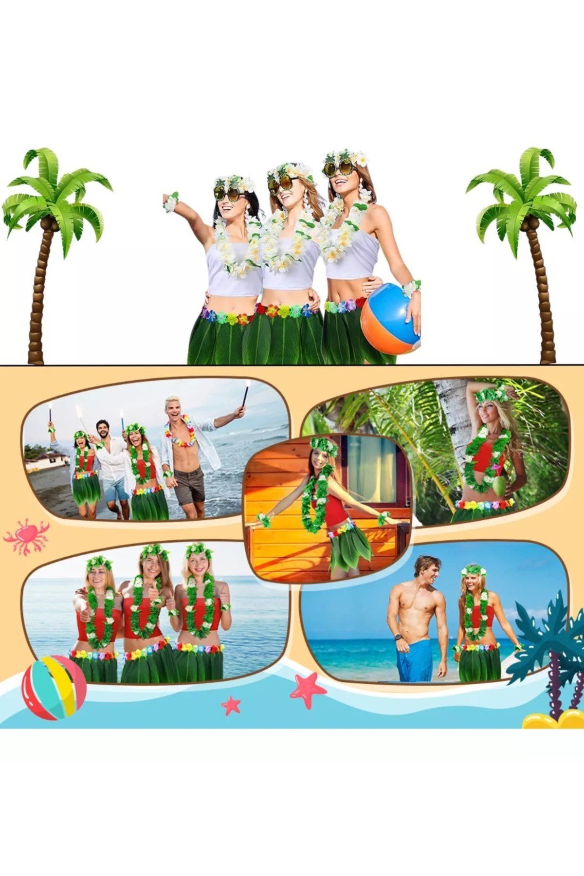 Tropikal Esintili Hawaii Yapraklı Parti Eteği Yetişkin Boy