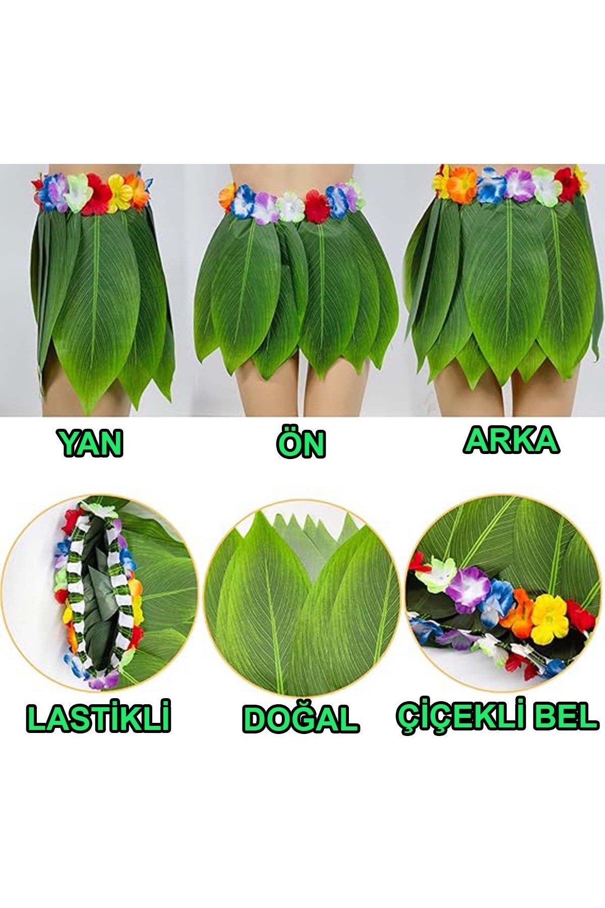 Tropikal Esintili Hawaii Yapraklı Parti Eteği Yetişkin Boy