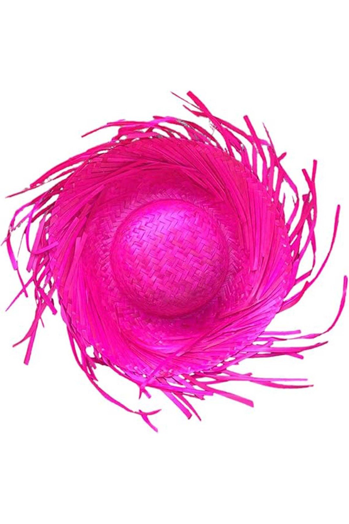 Tropikal Parti Pembe Fuşya Hasır Hawaii Şapkası 13x36 cm