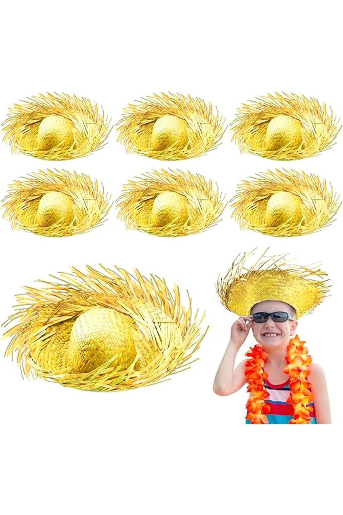 Tropikal Parti Sarı Hasır Hawaii Şapkası 13x36 cm