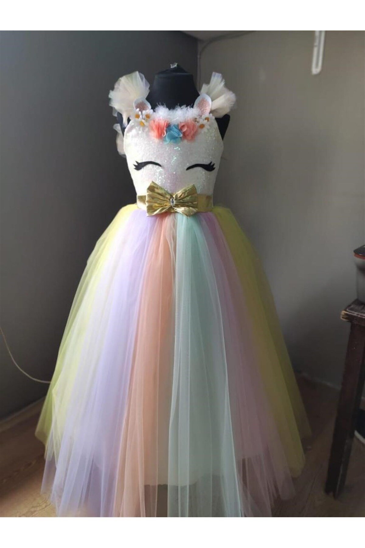 Unicorn Çocuk Kostümü - Unicorn Pony Kostümü ve Taç Seti 7-9 Yaş
