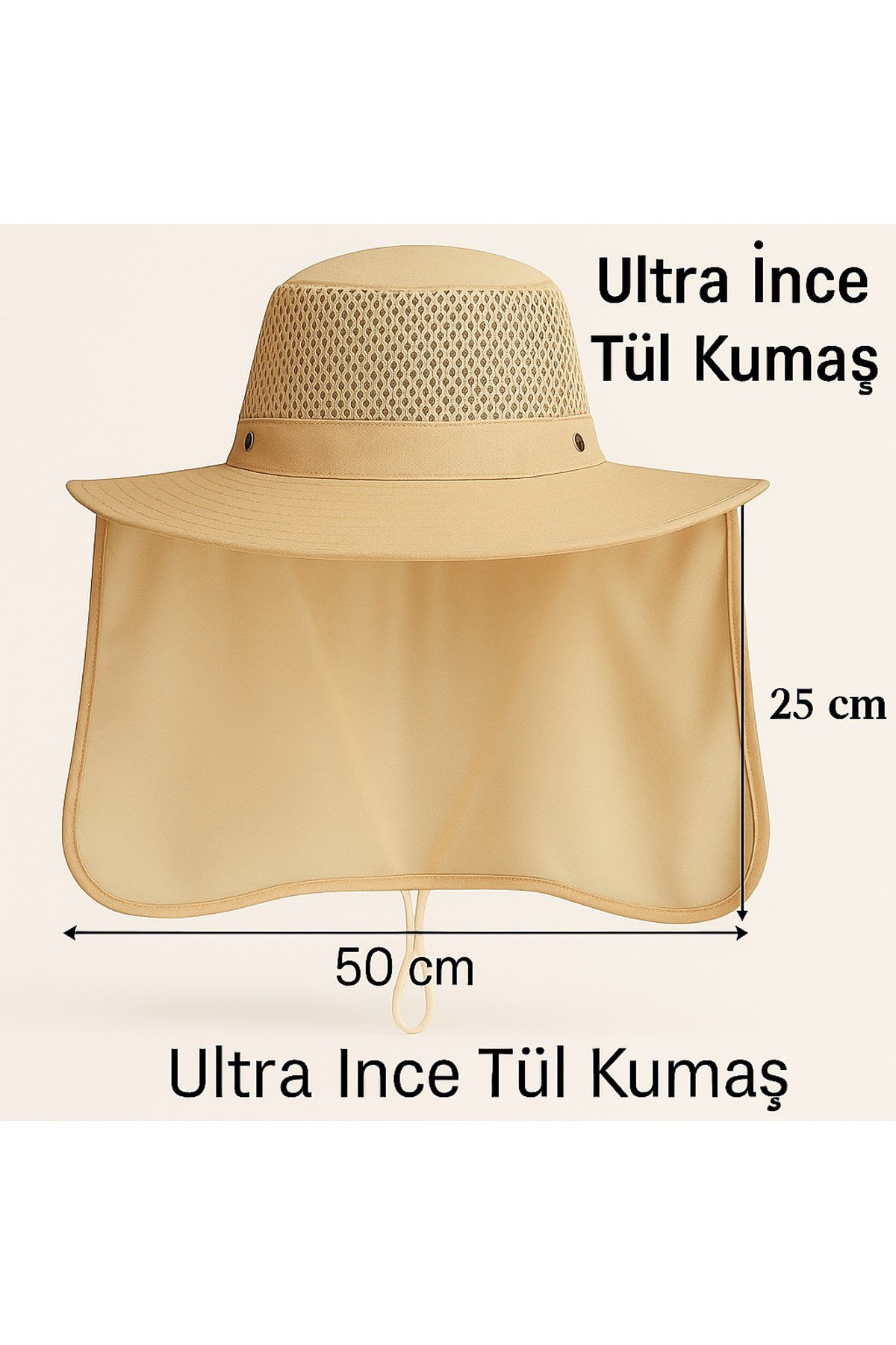 Unisex Şapka – Fileli, Serin Tutan, 50 Cm Yele Rüzgârlıklı Ultra Ince Tüllü Kumaş