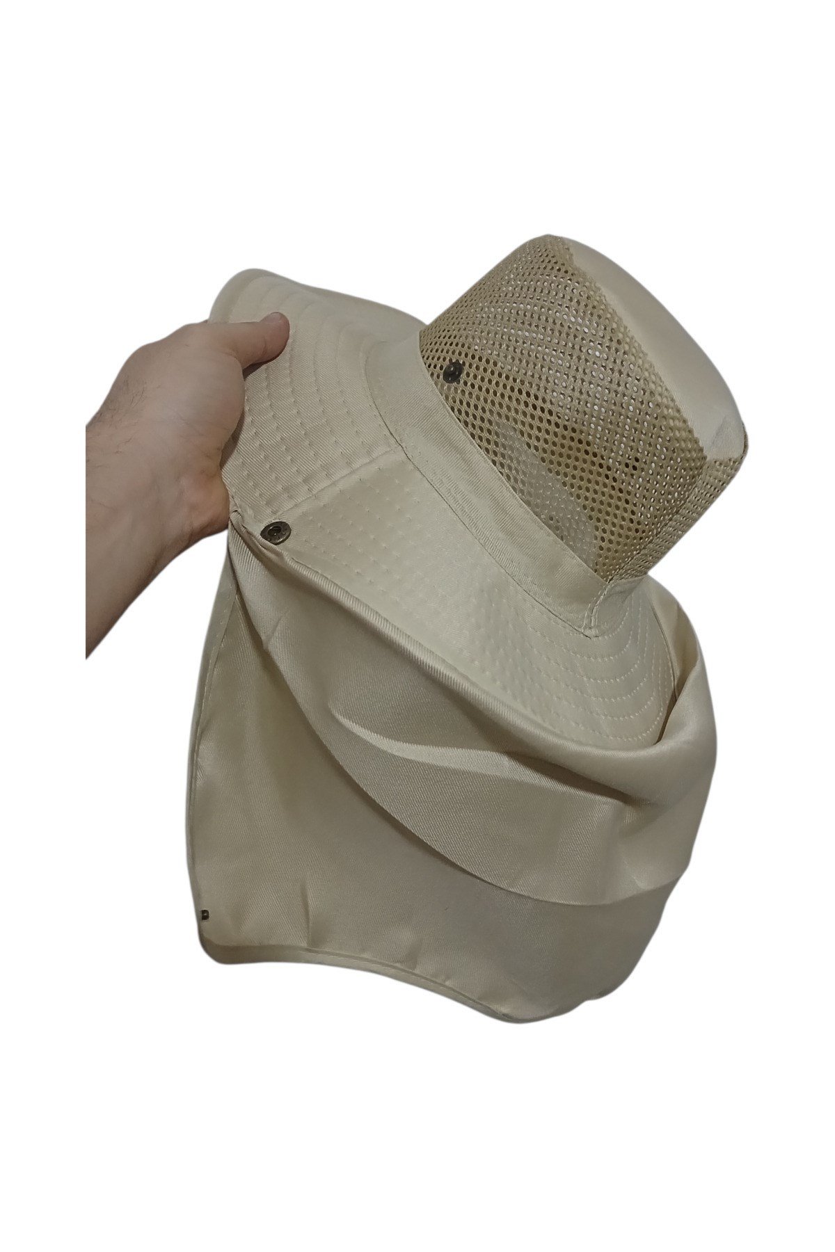 Yazlık Güneş Şapkası Fileli Safari Outdoor Balıkçı Şapkası Ense Korumalı Unisex – Krem