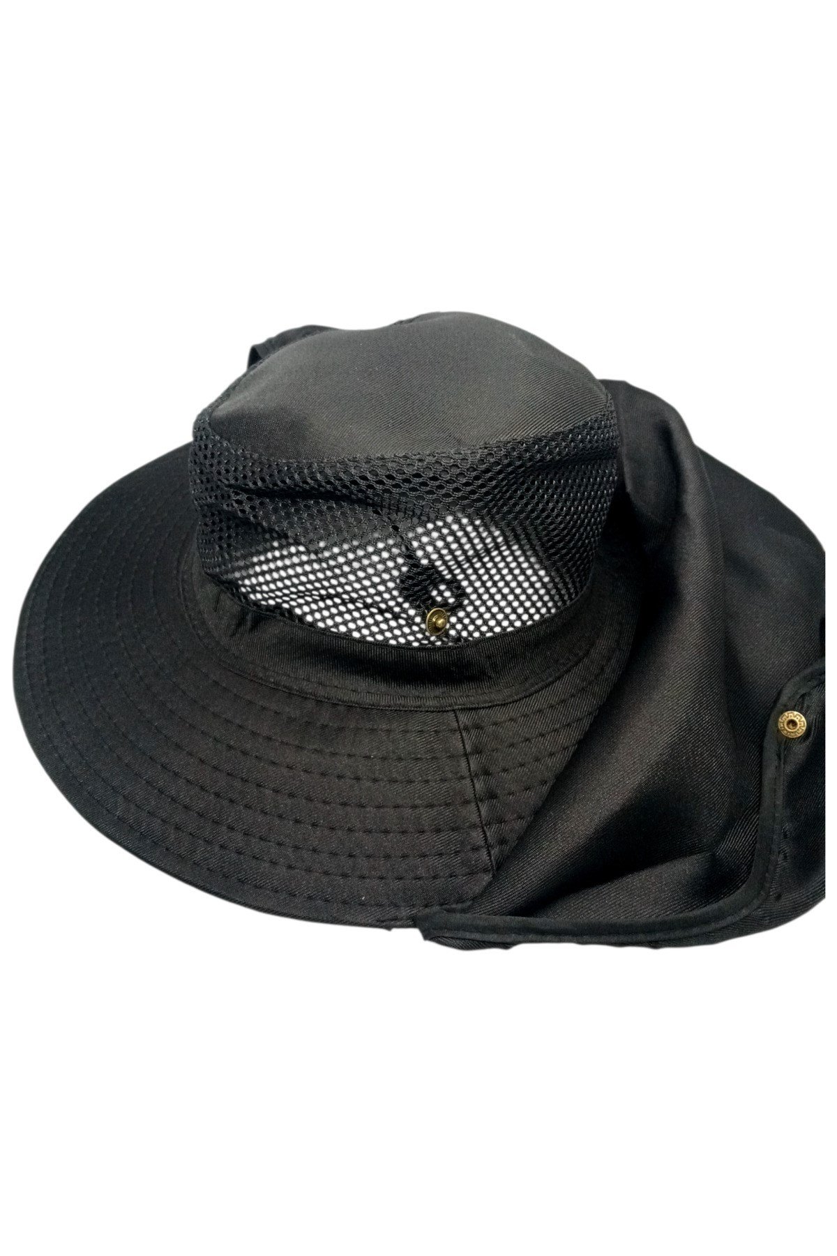 Yazlık Güneş Şapkası UV Korumalı Fileli Safari Outdoor Balıkçı Şapkası Ense Korumalı Unisex – Siyah