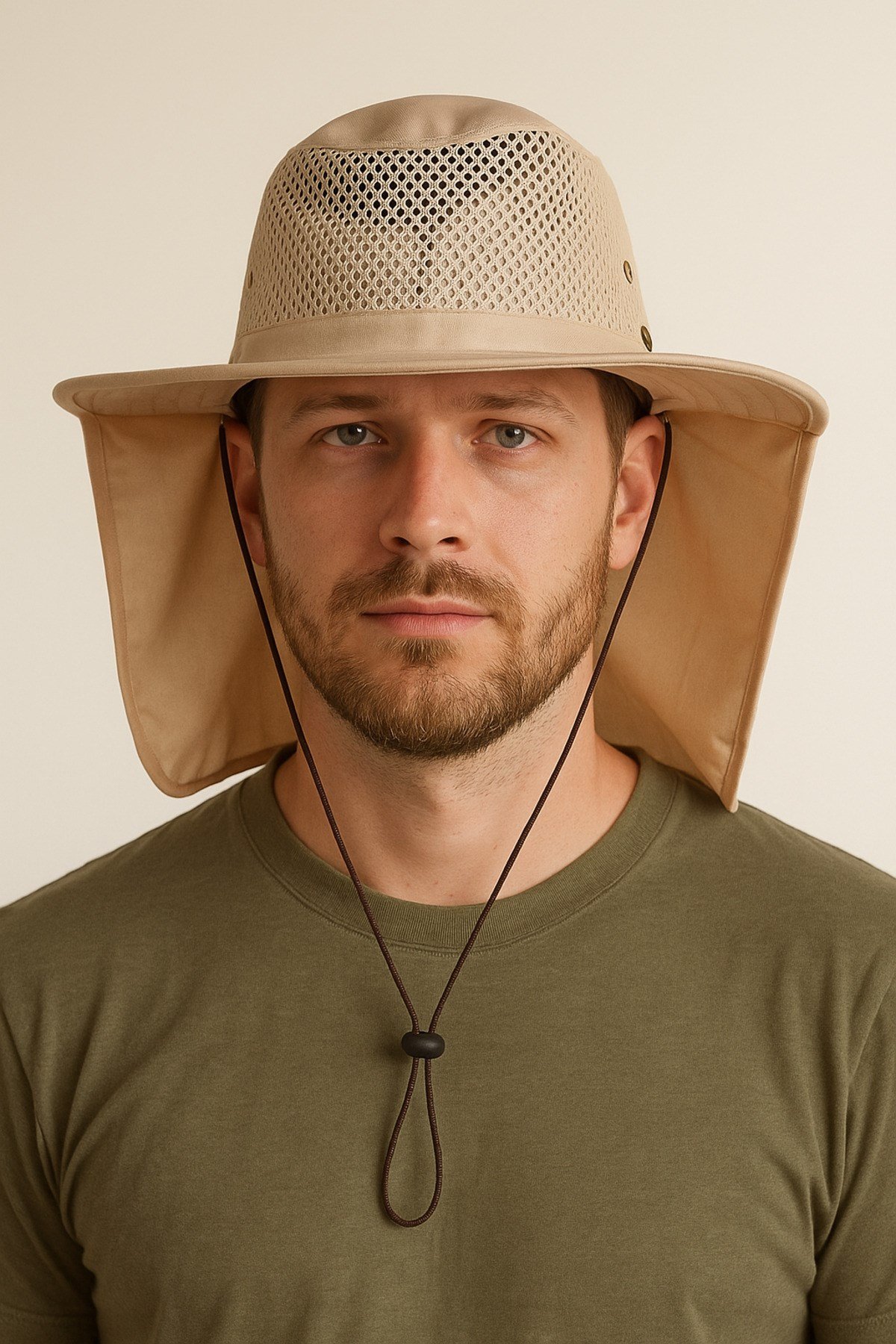 Yazlık Güneş Şapkası UV Korumalı Fileli Safari Outdoor Balıkçı Şapkası Ense Korumalı Unisex–Koyu Bej