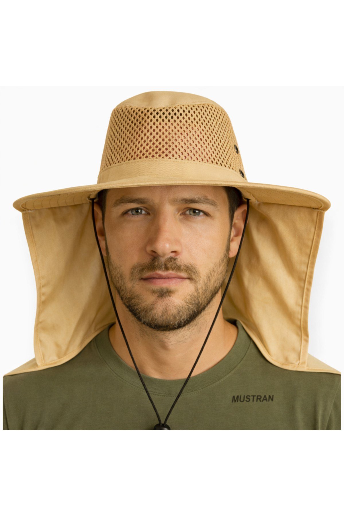 Yazlık Güneş Şapkası UV Korumalı Fileli Safari Outdoor Balıkçı Şapkası Ense Korumalı Unisex–Koyu Bej
